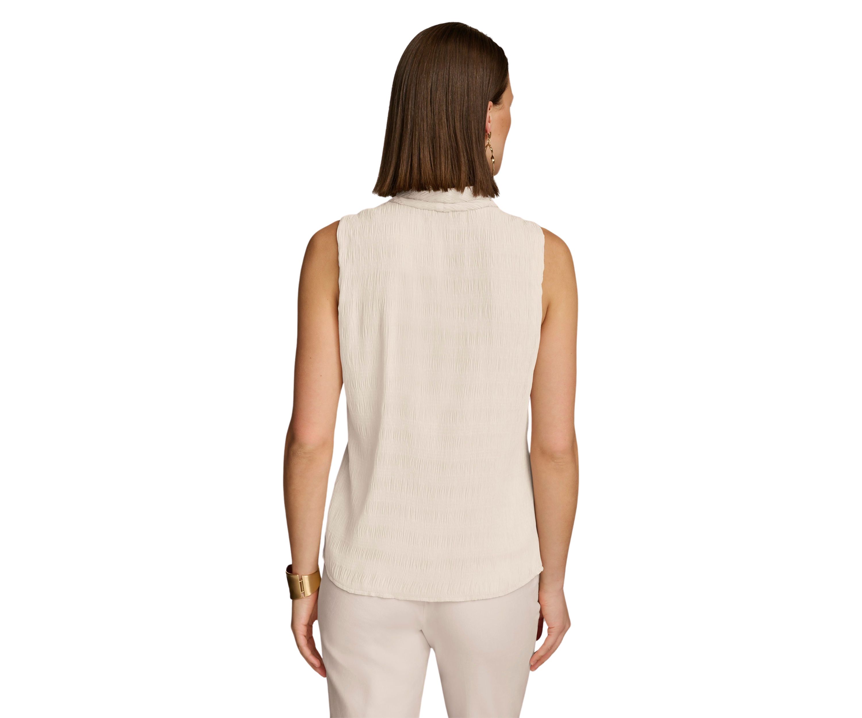Womens Sleeveless Textured Crepe Peplum Blouse