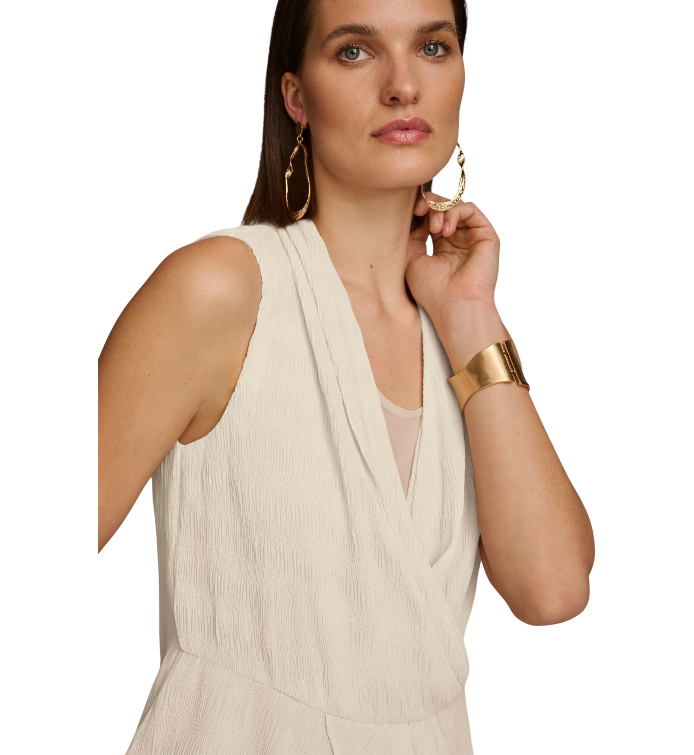 Womens Sleeveless Textured Crepe Peplum Blouse