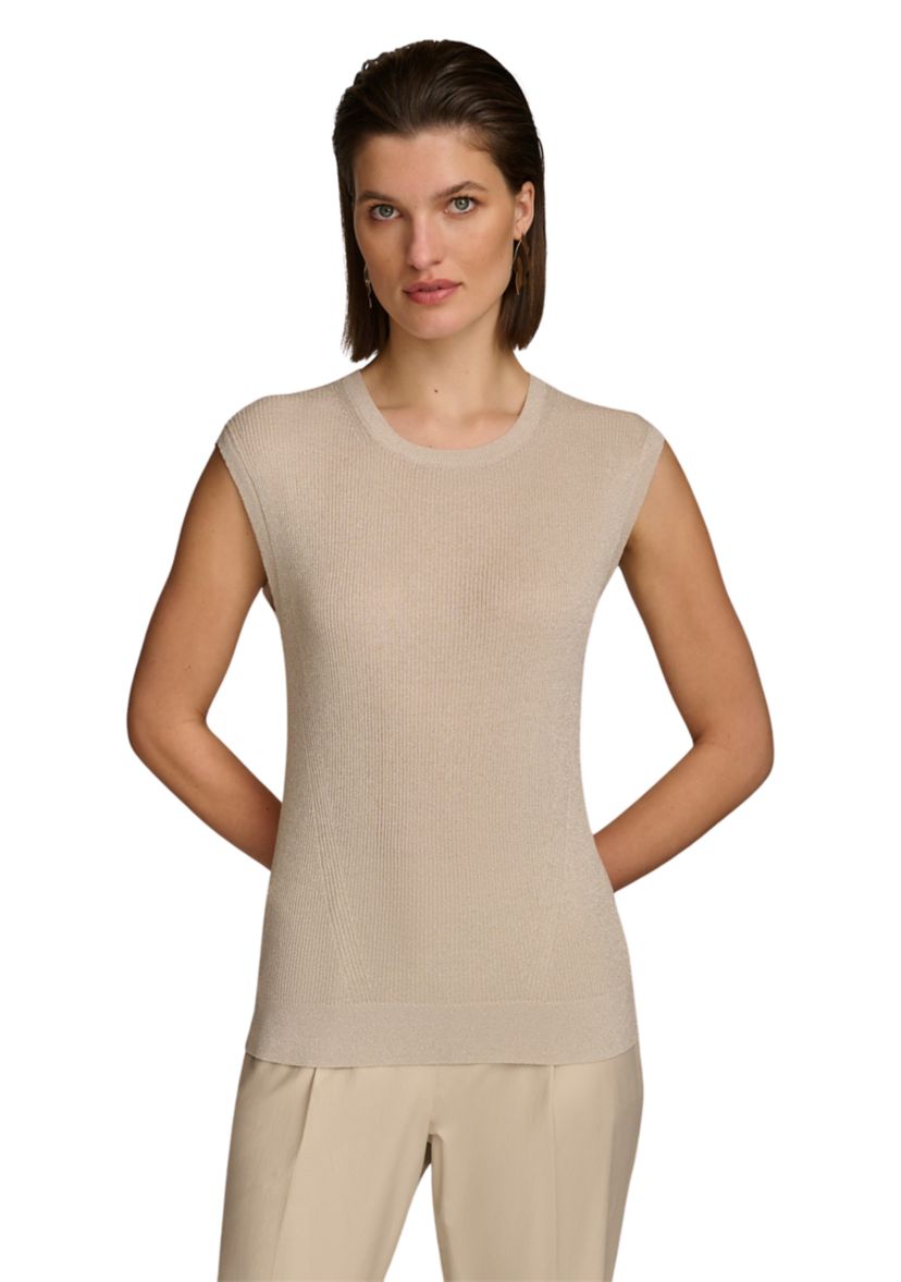 Womens Sleeveless Lurex Crochet Sweater