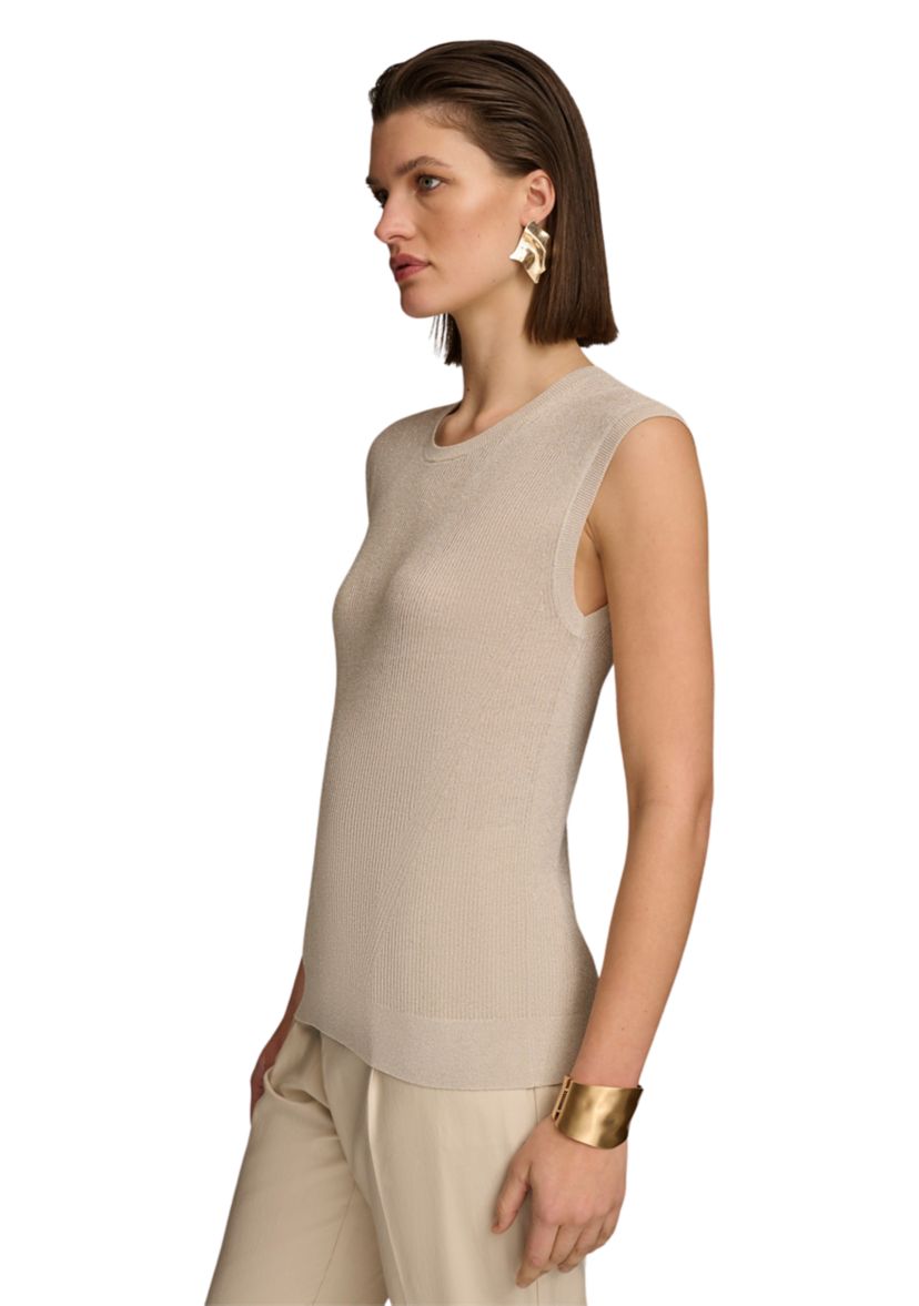 Womens Sleeveless Lurex Crochet Sweater