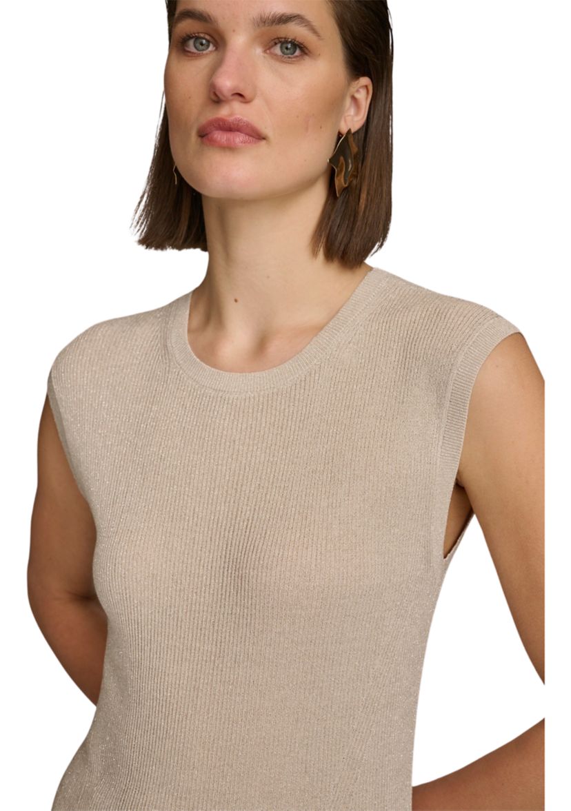 Womens Sleeveless Lurex Crochet Sweater