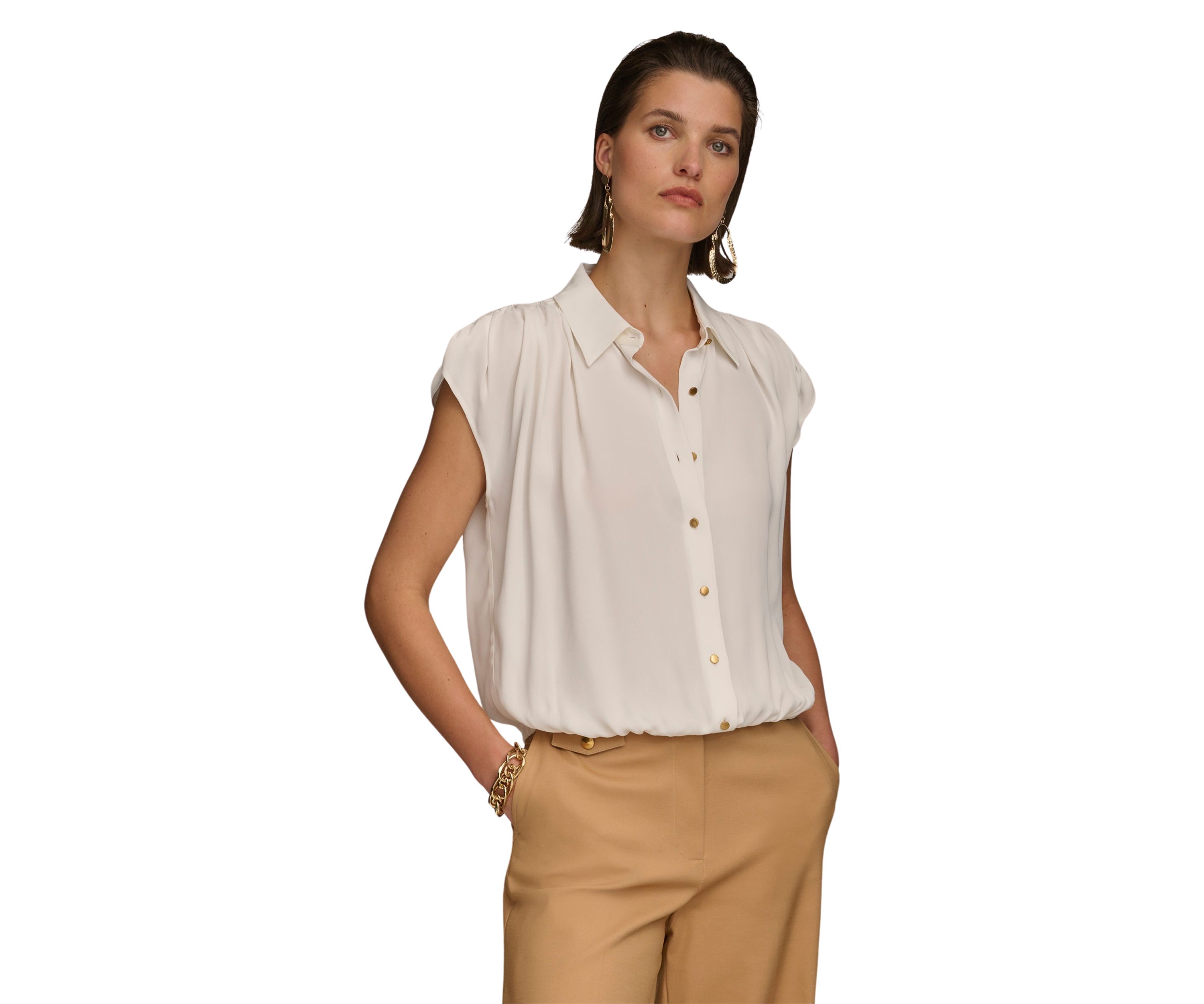 Womens Short Sleeve Elastic Waist Shirt 