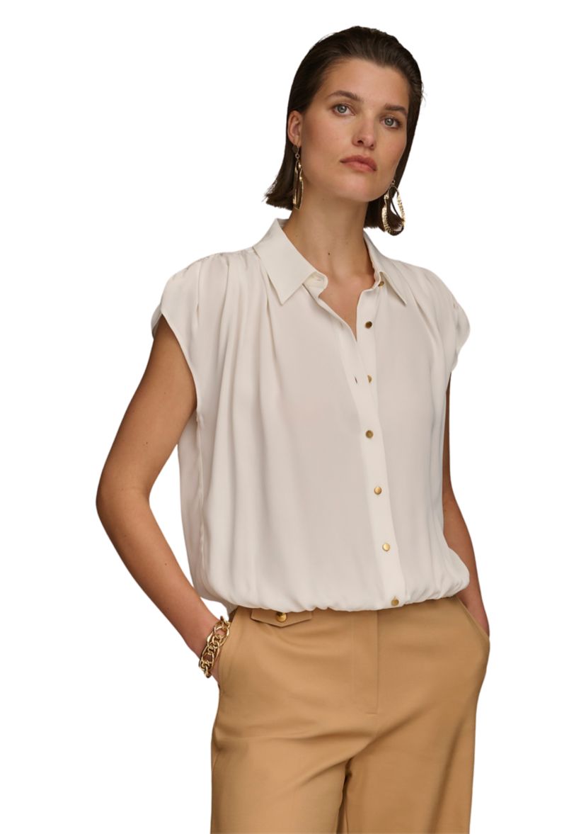 Womens Short Sleeve Elastic Waist Shirt 