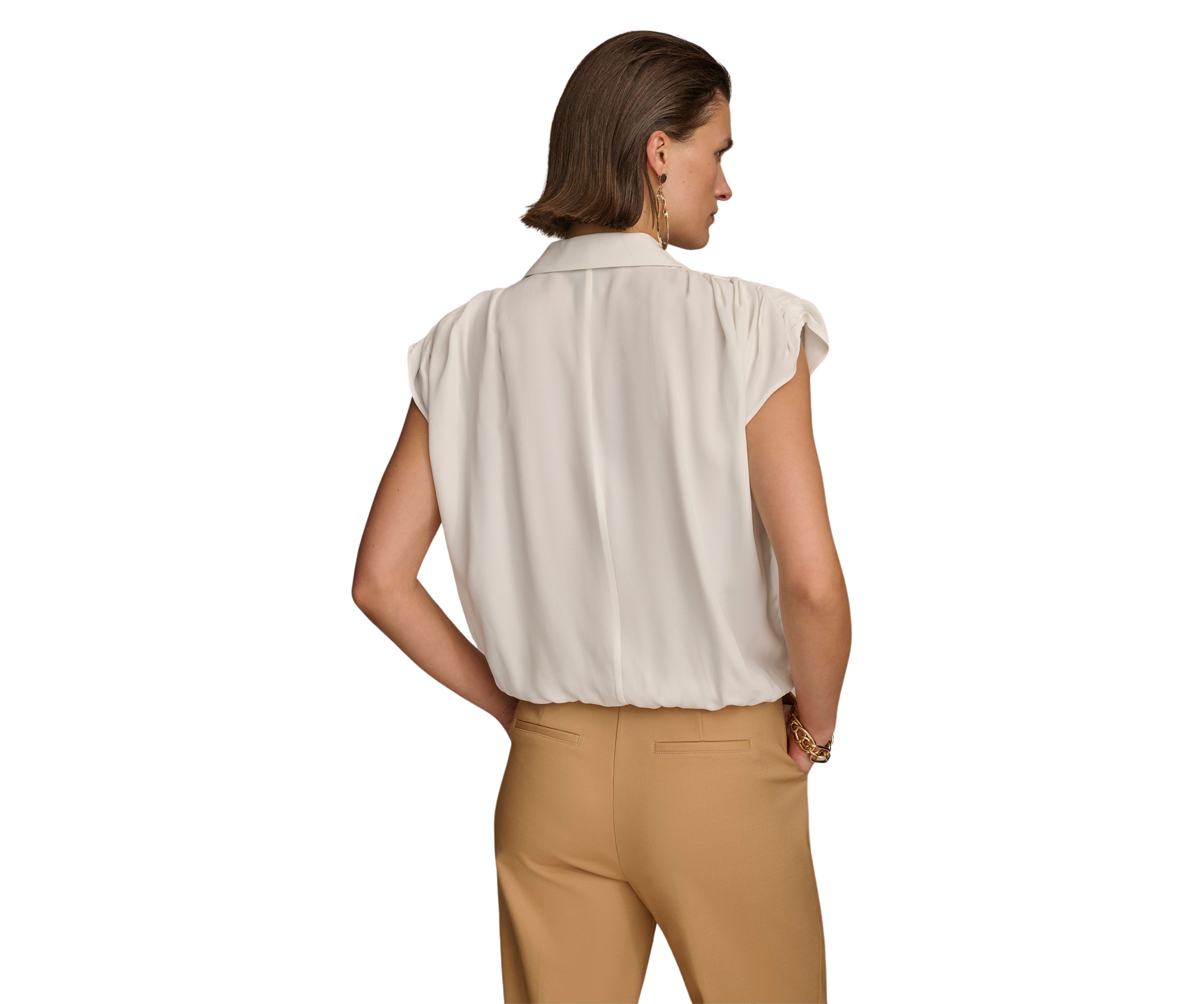 Womens Short Sleeve Elastic Waist Shirt 