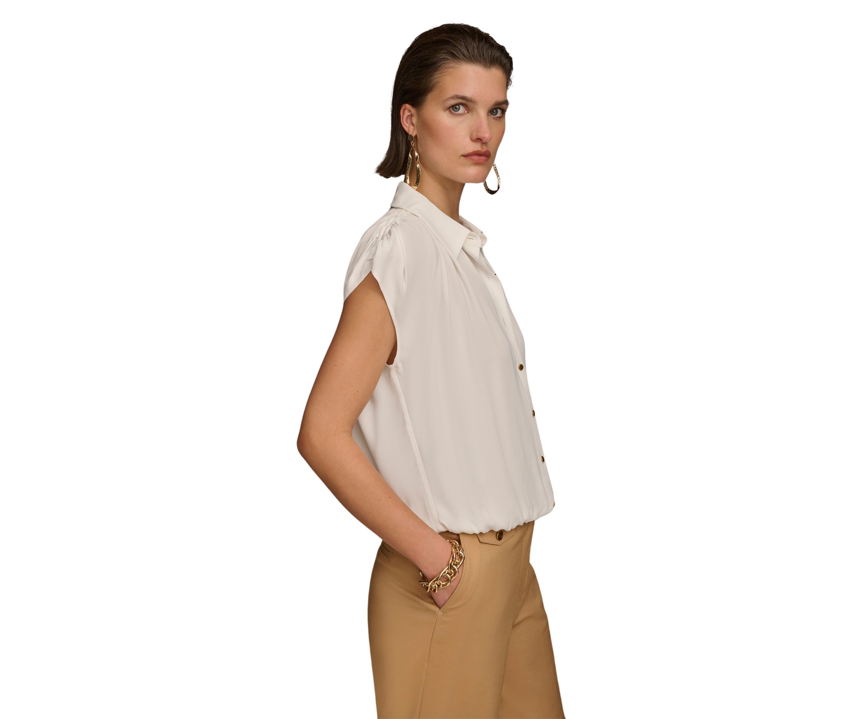 Womens Short Sleeve Elastic Waist Shirt 