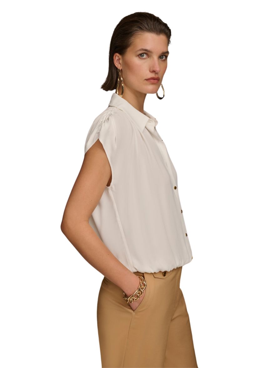 Womens Short Sleeve Elastic Waist Shirt 