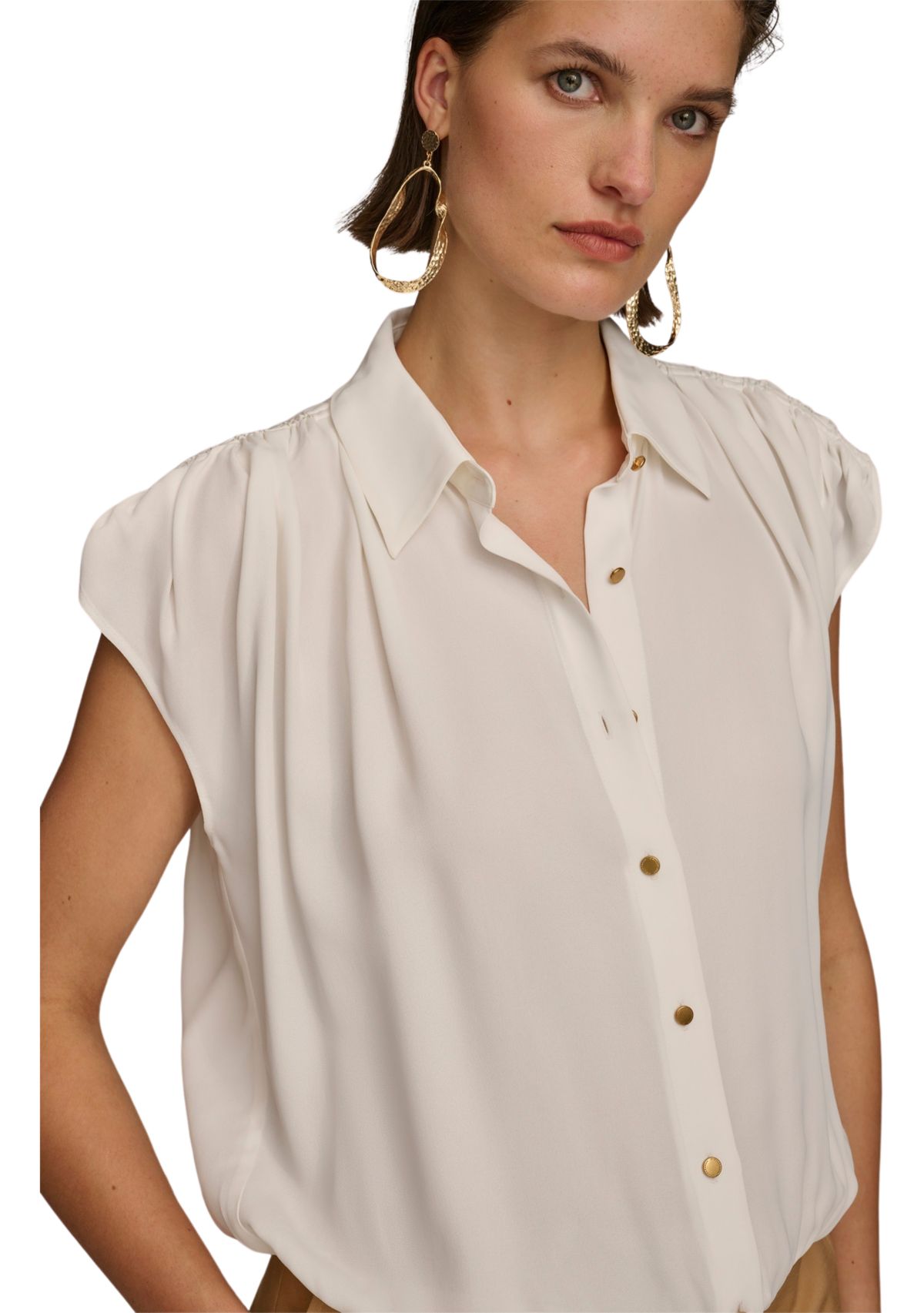 Womens Short Sleeve Elastic Waist Shirt 