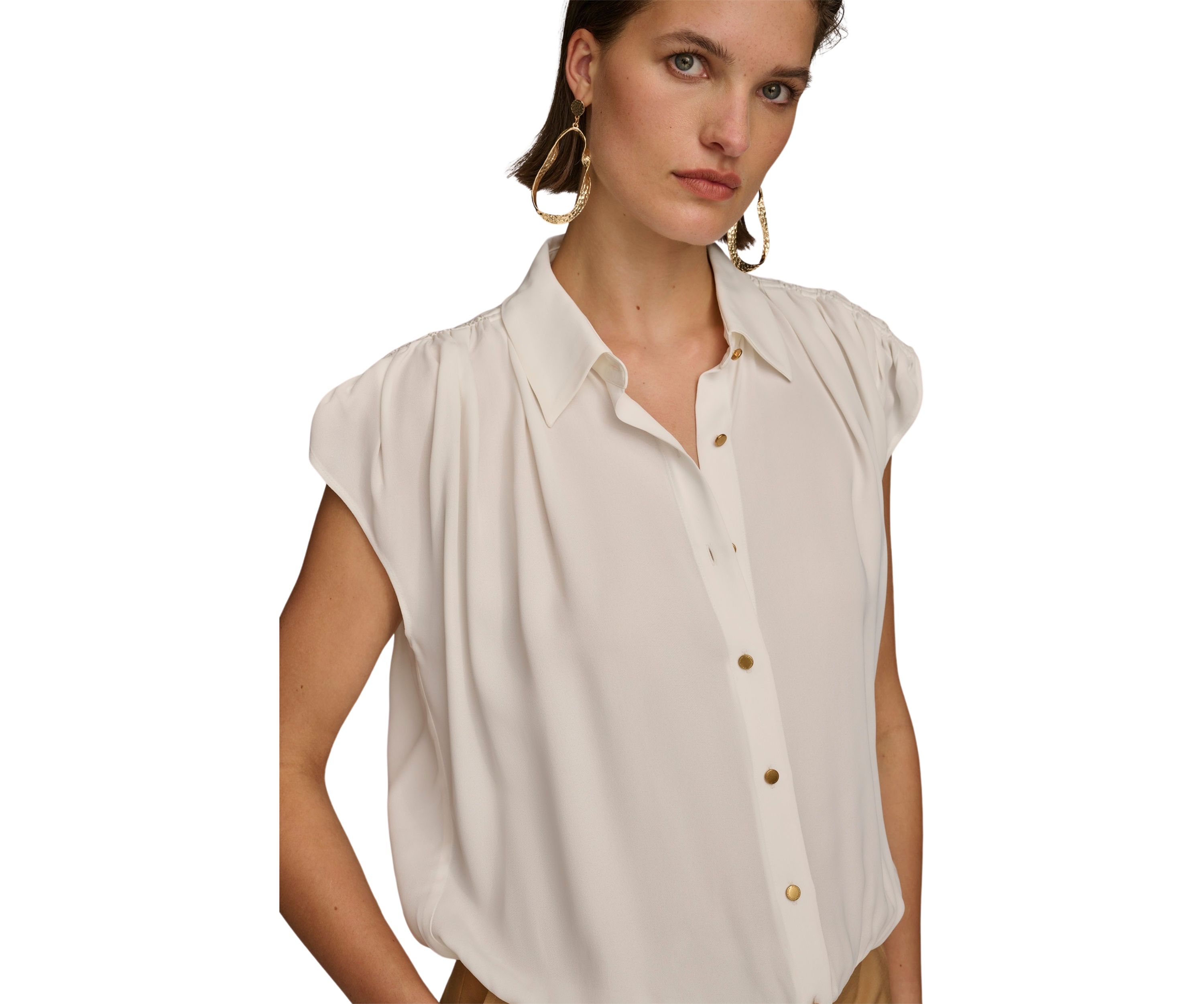 Womens Short Sleeve Elastic Waist Shirt 
