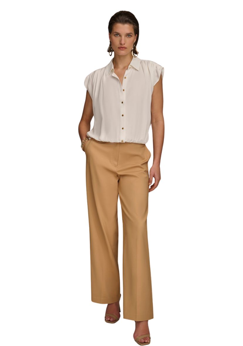 Womens Short Sleeve Elastic Waist Shirt 