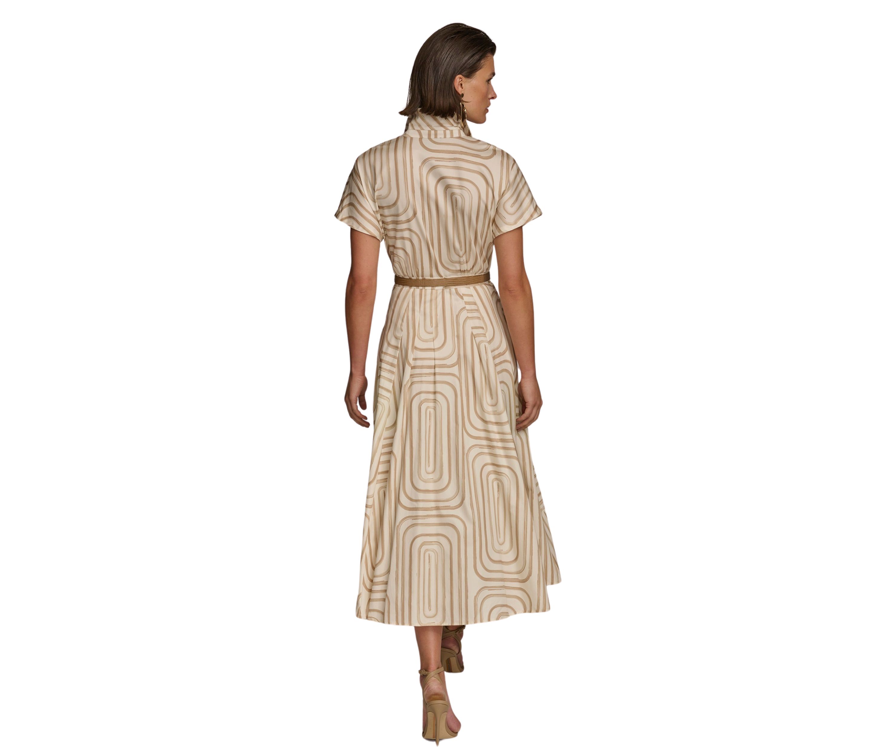 Womens Geo Print Belted Dress