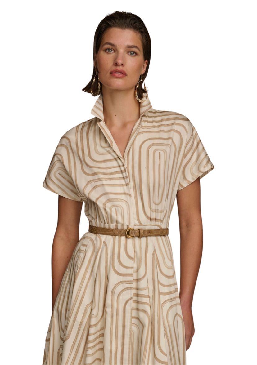 Womens Geo Print Belted Dress