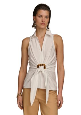 Donna Karan Women's Sleeveless Front Hardware Collared Shirt, 12 -  0755403562647