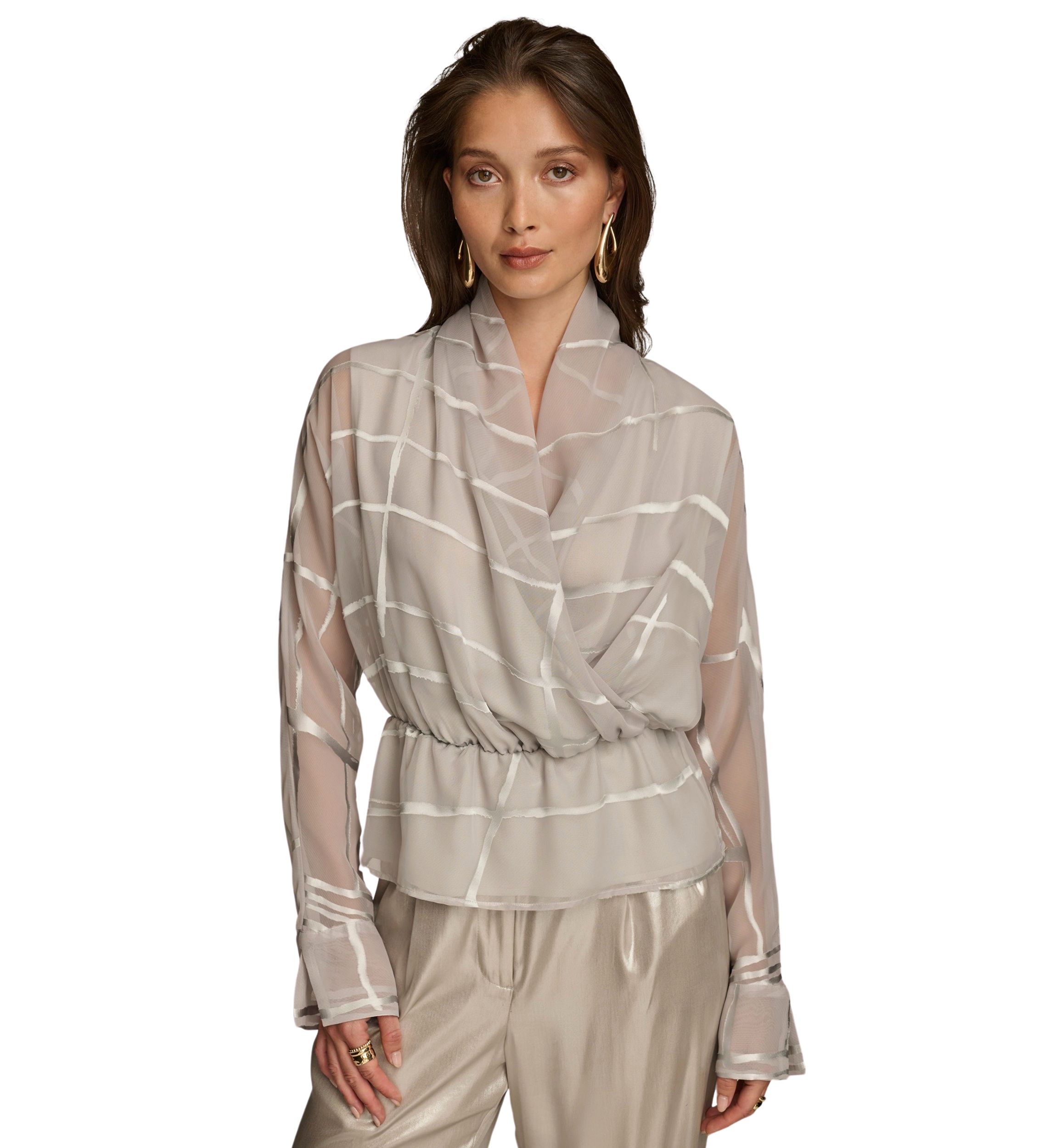 Womens Surplice Burnout Printed Blouse