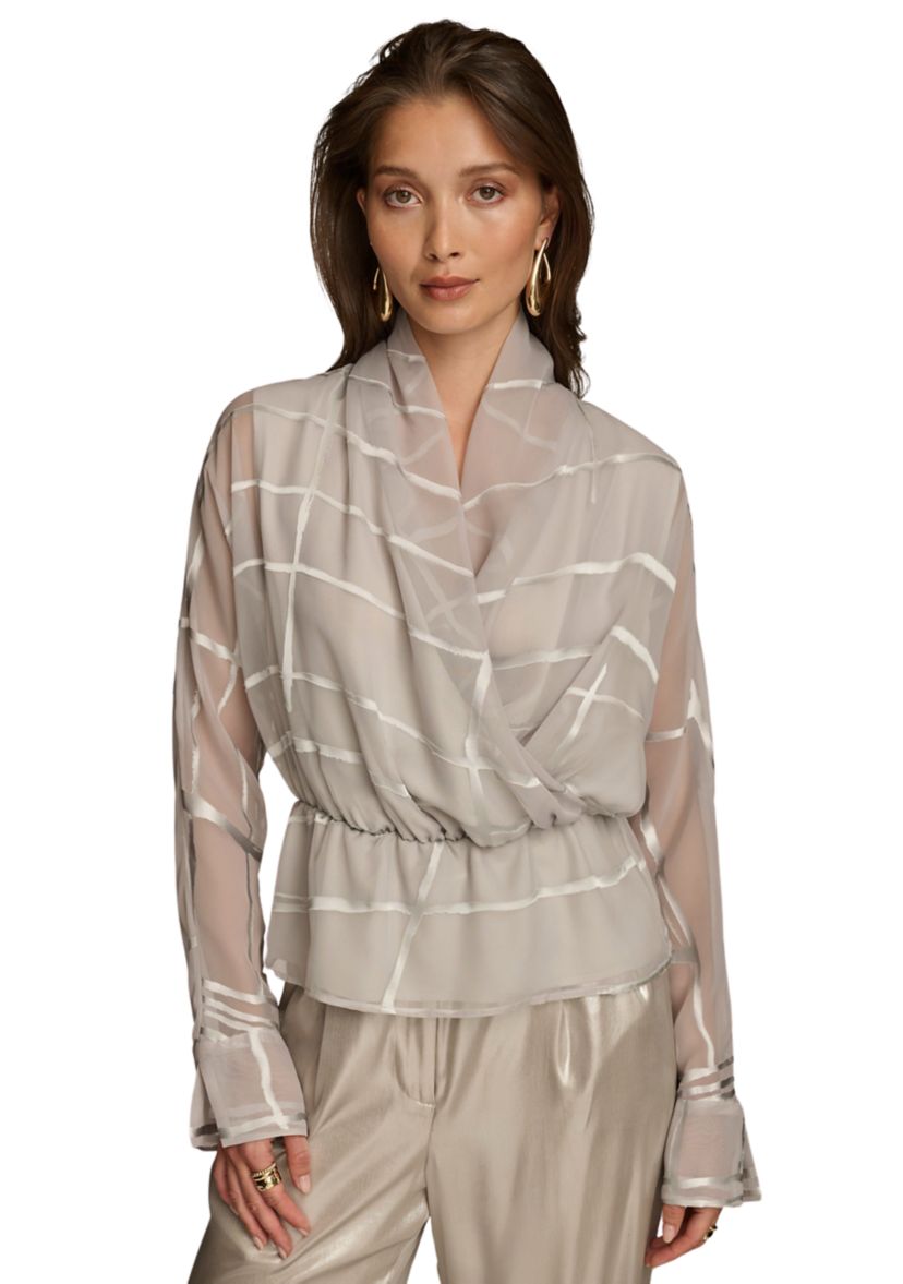 Womens Surplice Burnout Printed Blouse