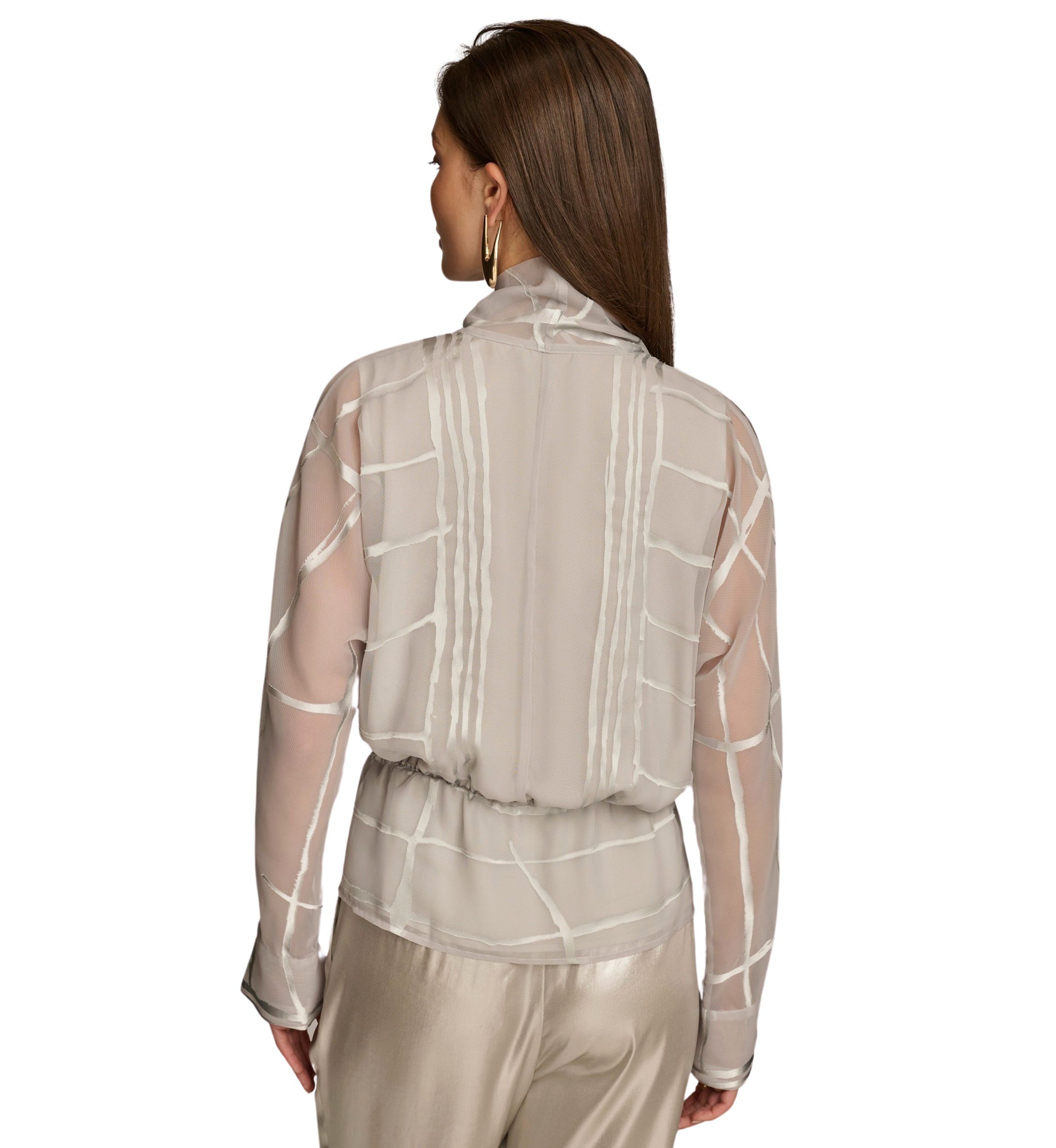 Womens Surplice Burnout Printed Blouse