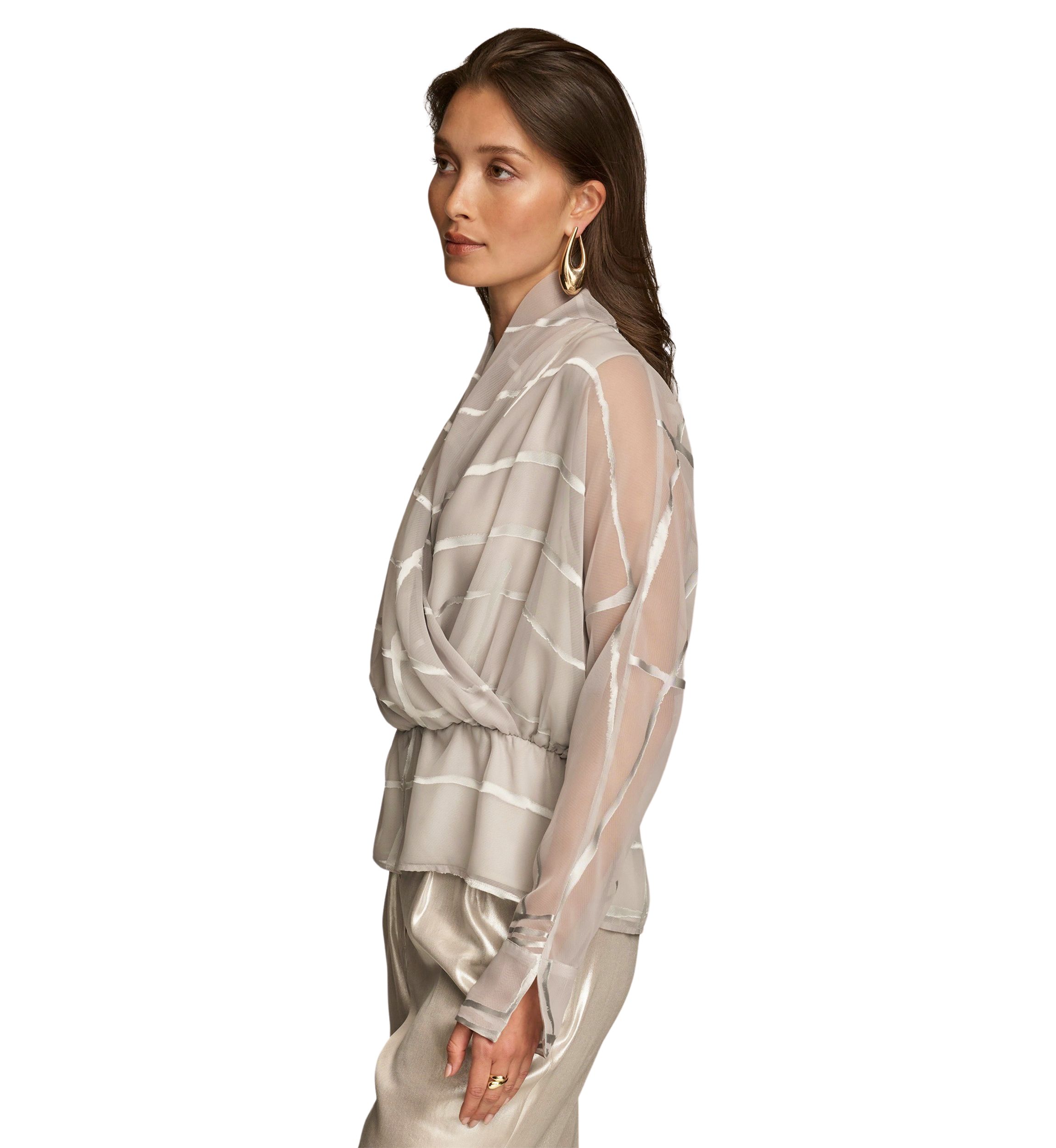 Womens Surplice Burnout Printed Blouse