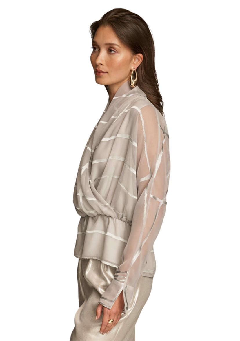 Womens Surplice Burnout Printed Blouse