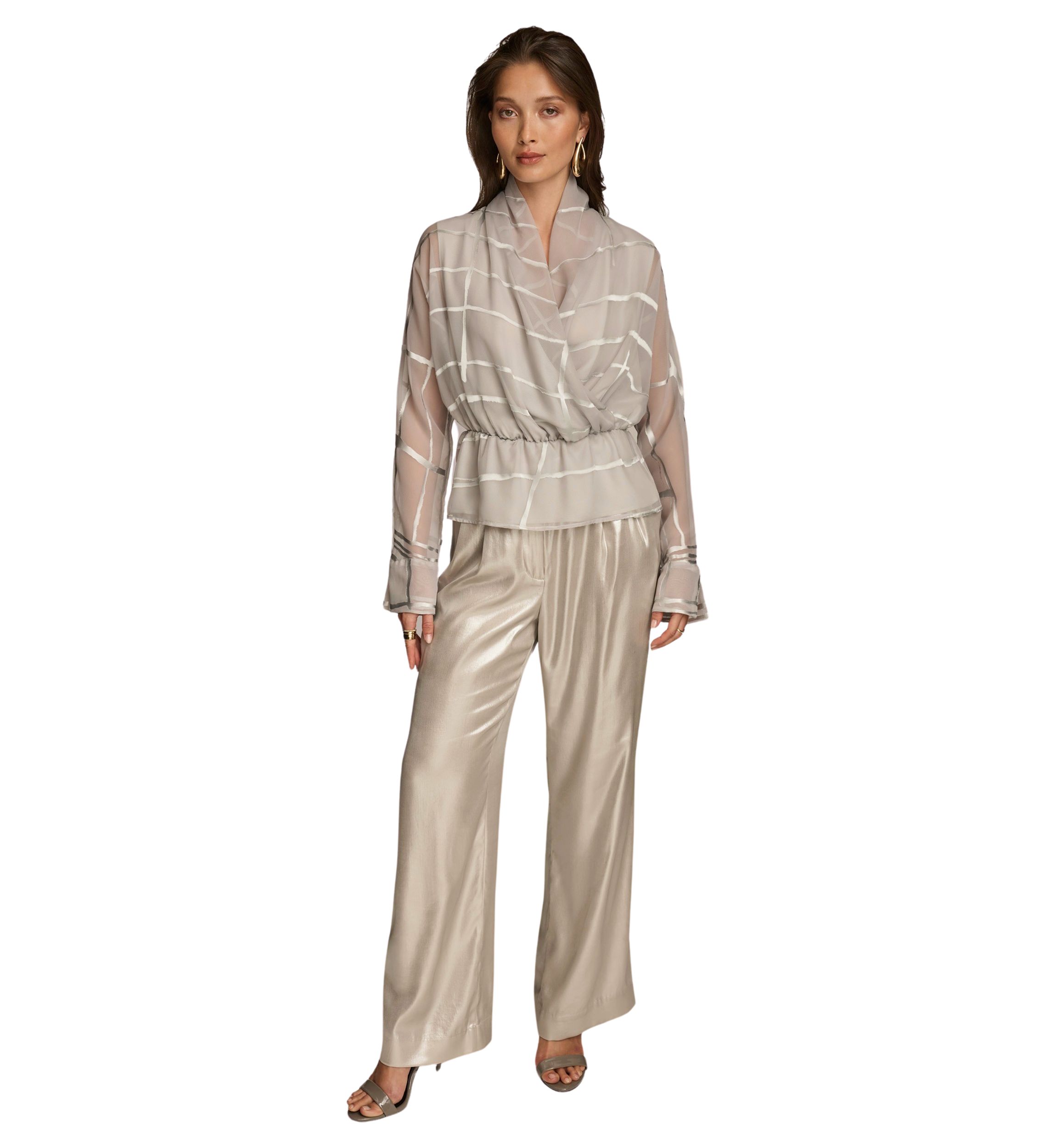 Womens Surplice Burnout Printed Blouse