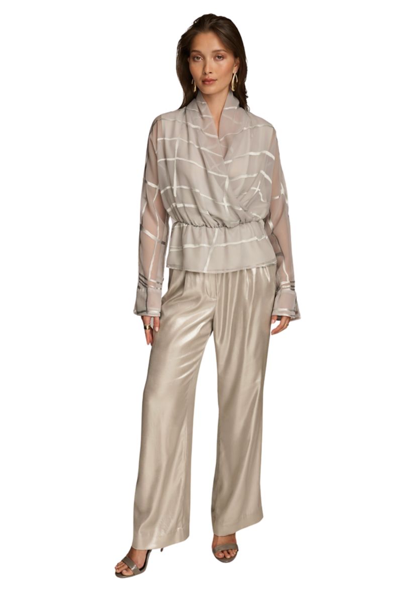 Womens Surplice Burnout Printed Blouse