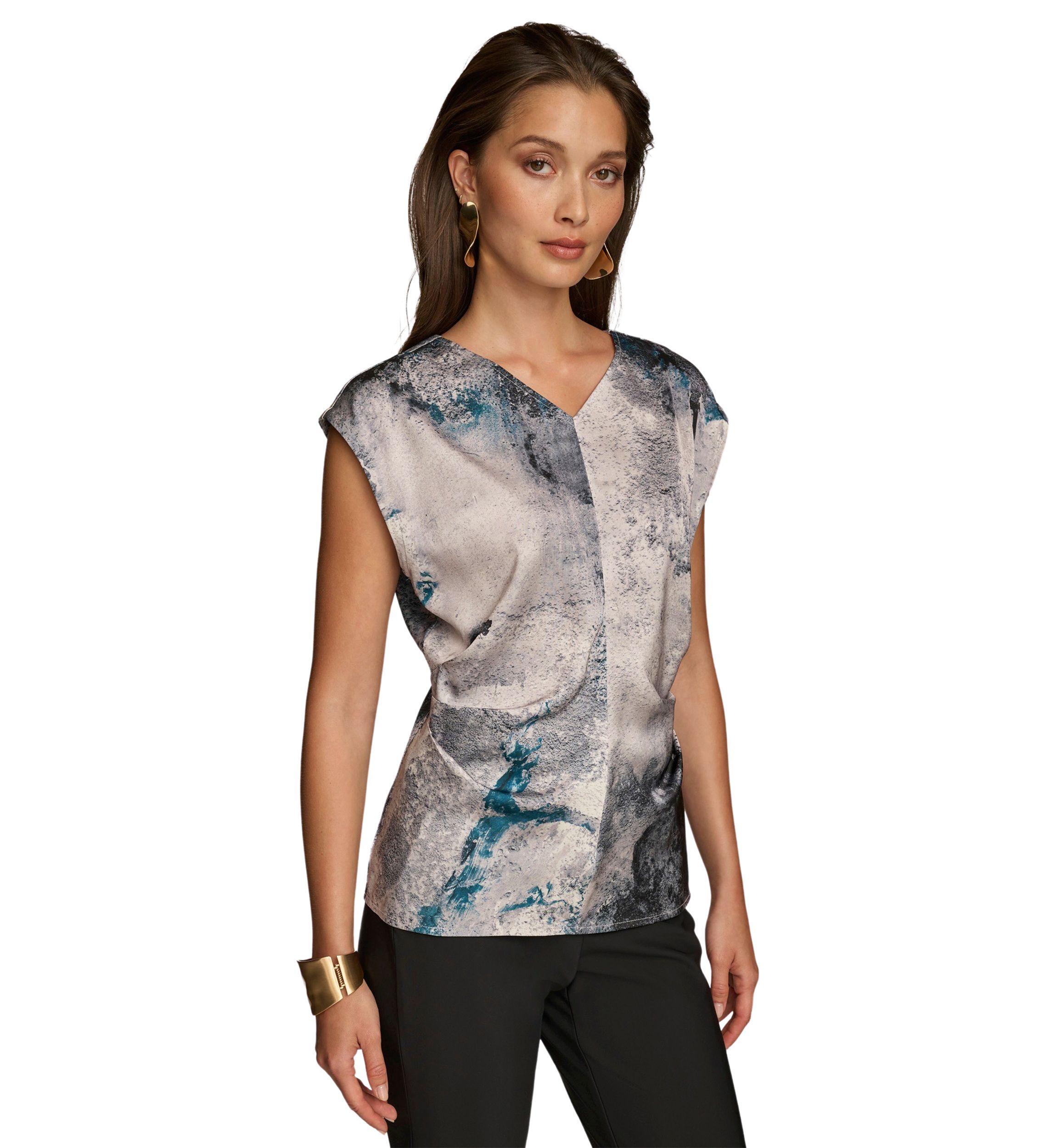 Womens Side Ruched Printed Blouse