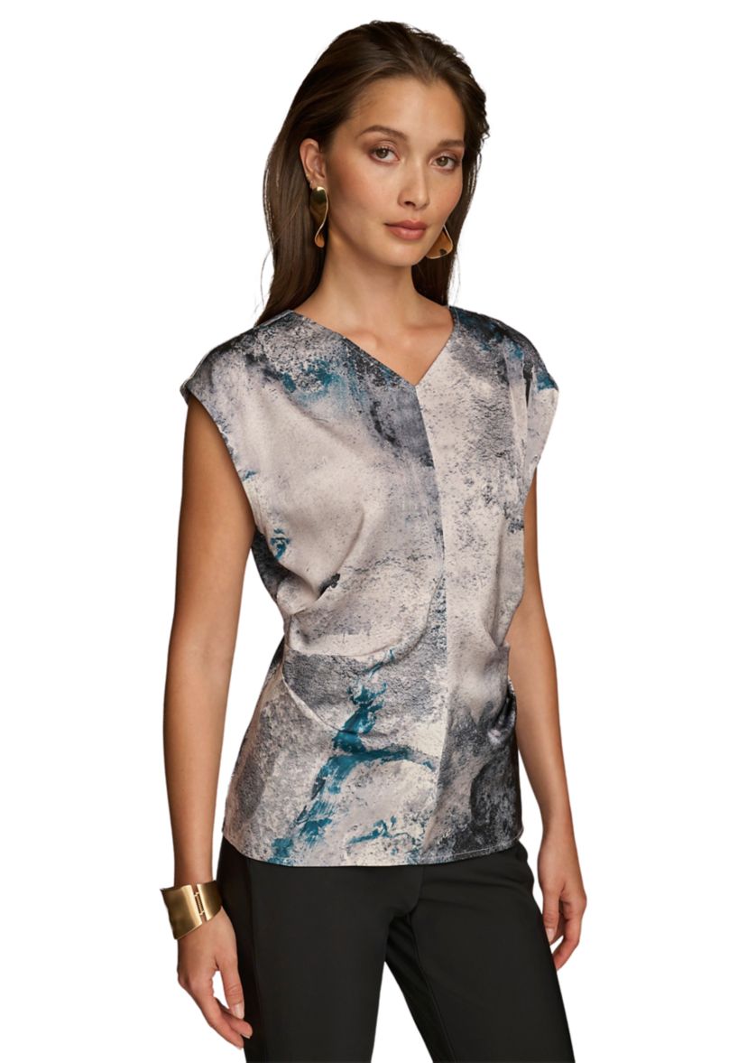 Womens Side Ruched Printed Blouse
