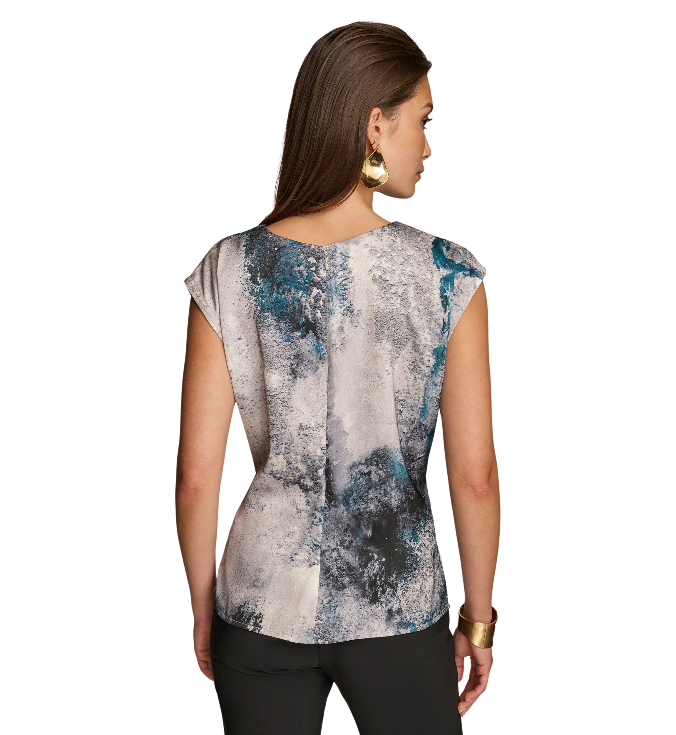 Womens Side Ruched Printed Blouse