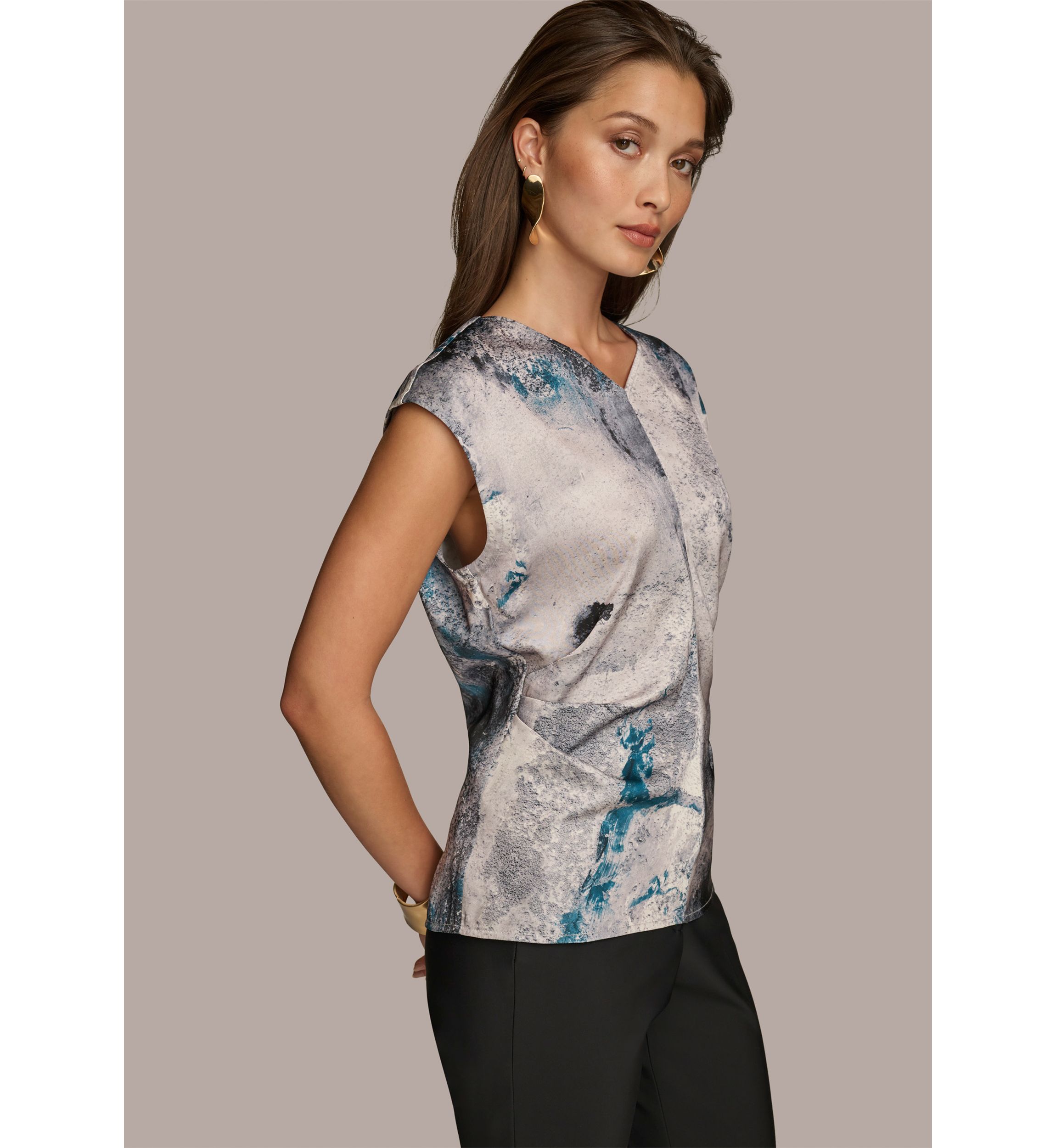 Womens Side Ruched Printed Blouse