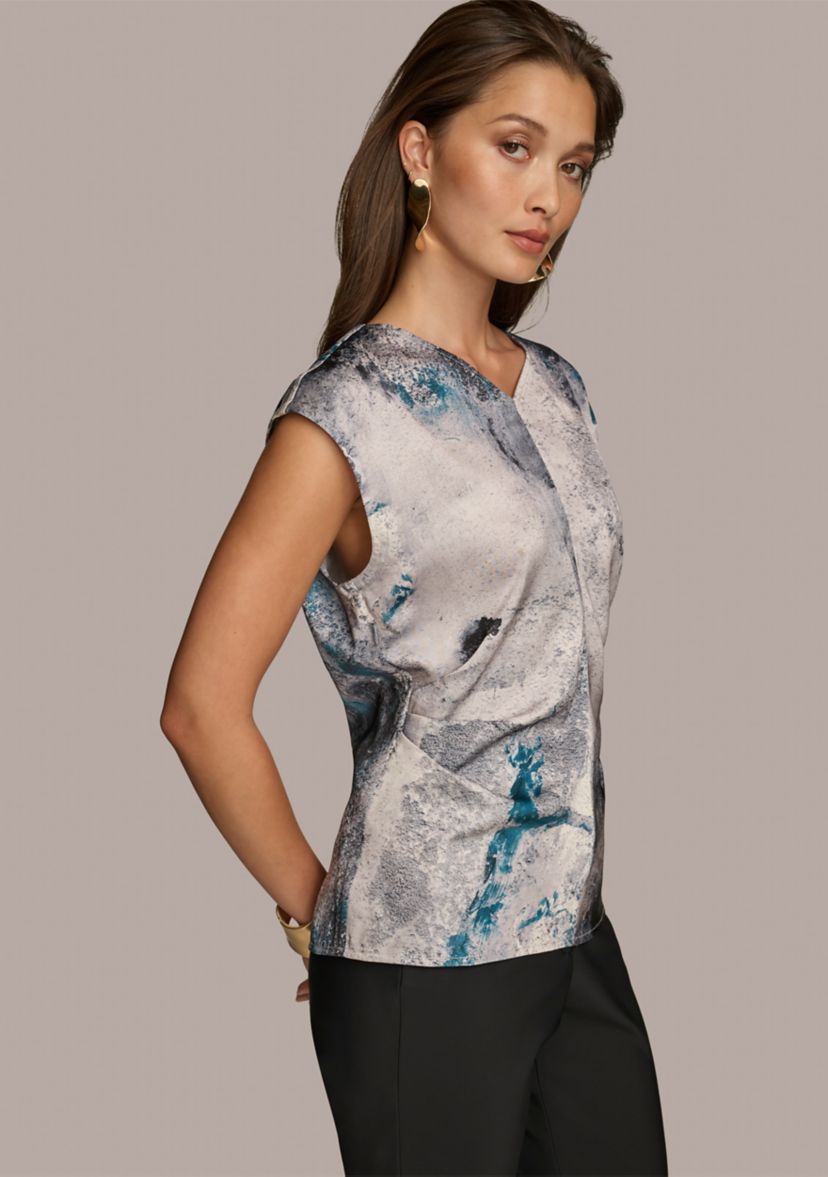 Womens Side Ruched Printed Blouse