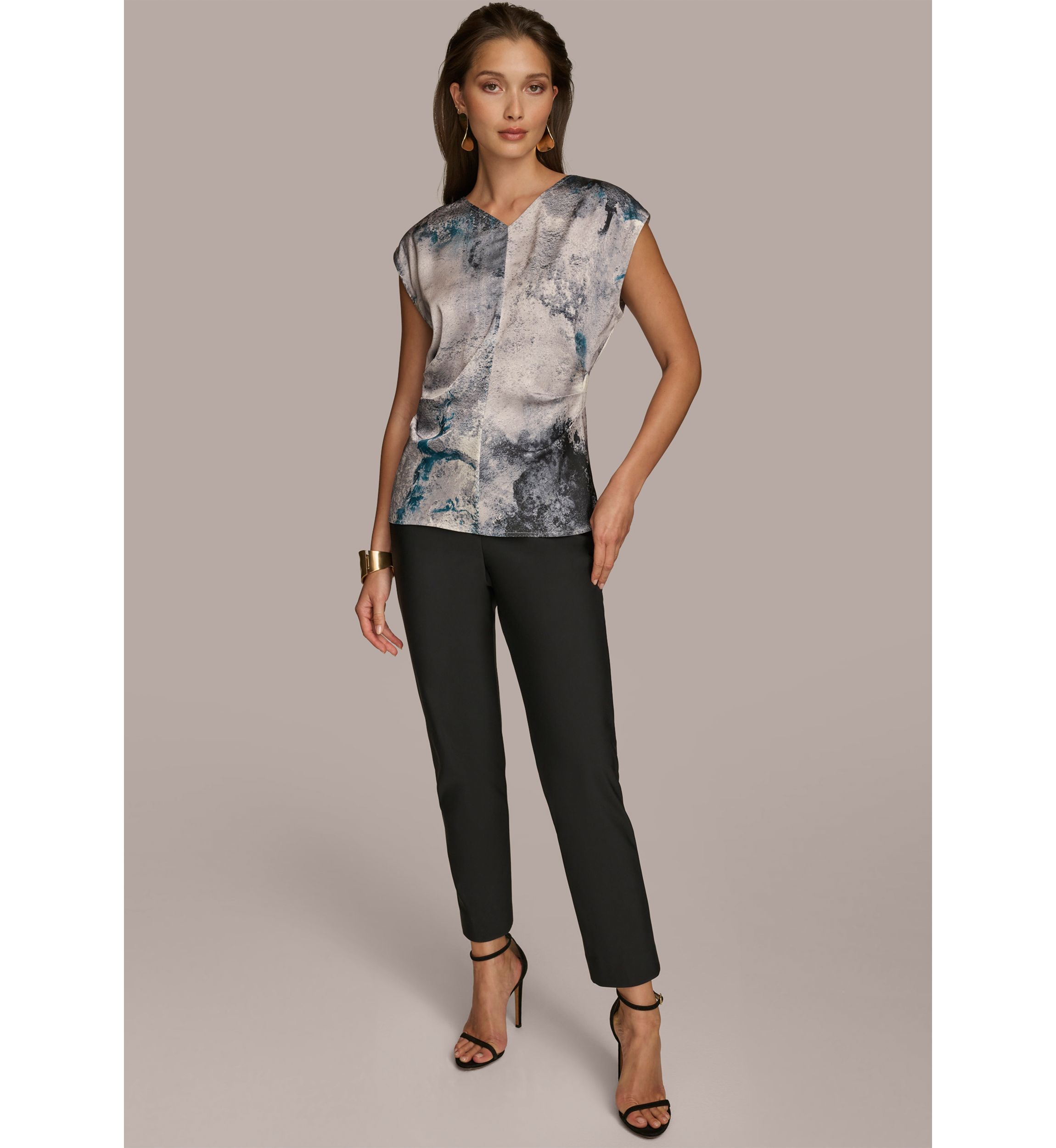 Womens Side Ruched Printed Blouse