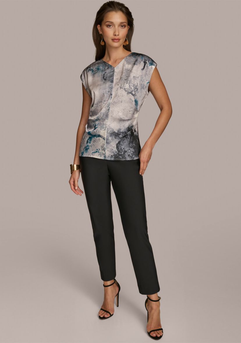 Womens Side Ruched Printed Blouse