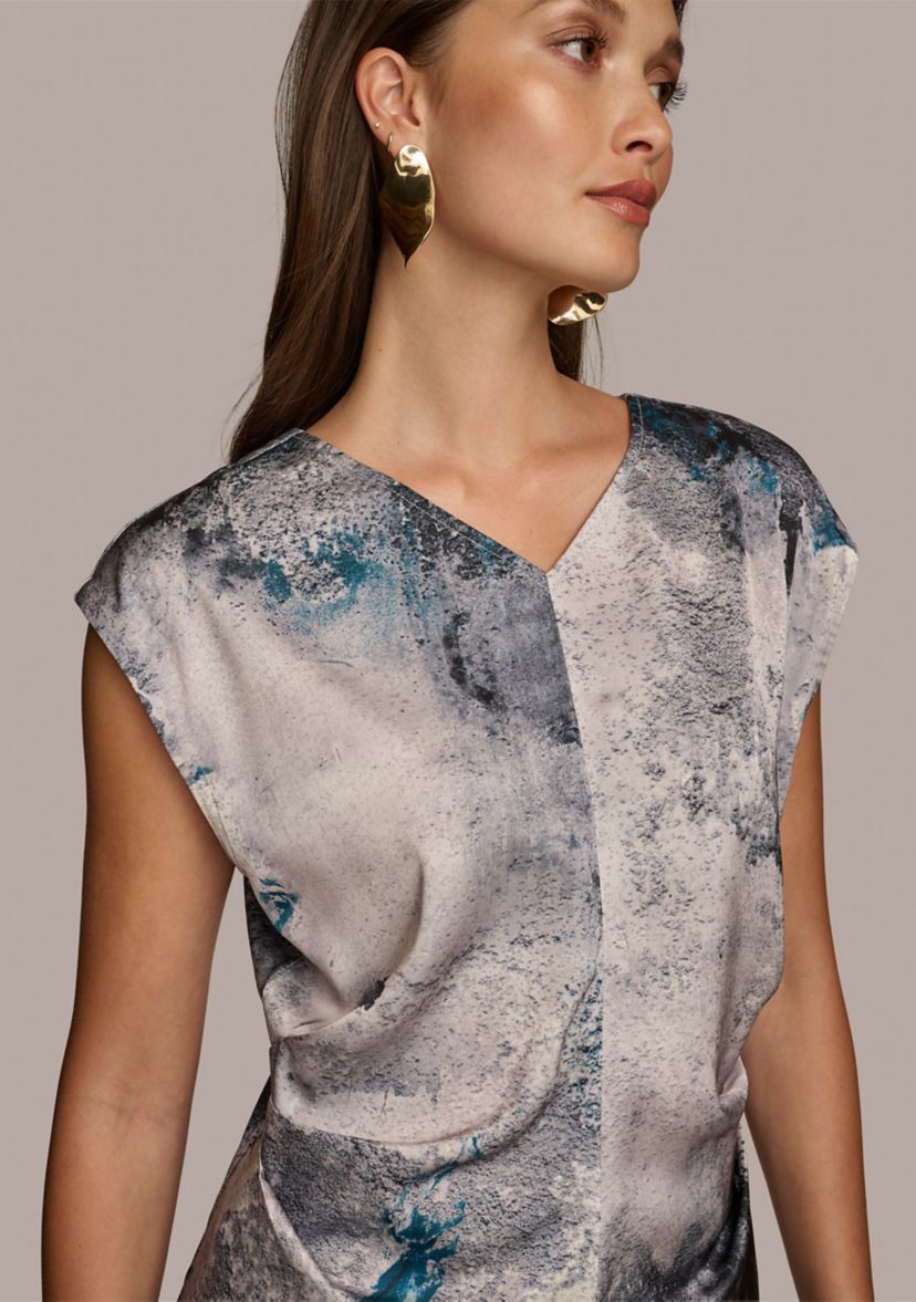 Womens Side Ruched Printed Blouse