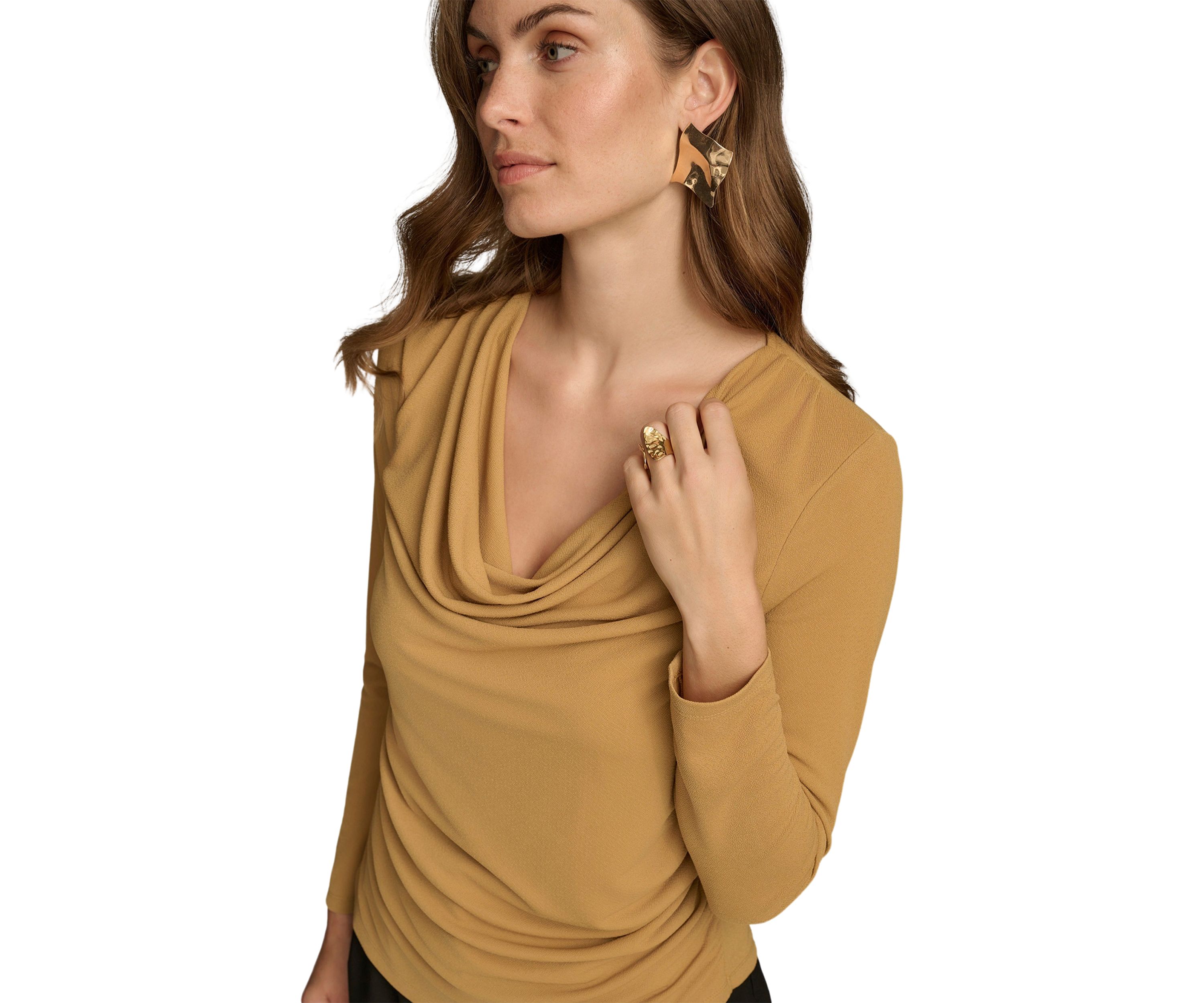 Womens Long Sleeve Cowl Neck Knit Top