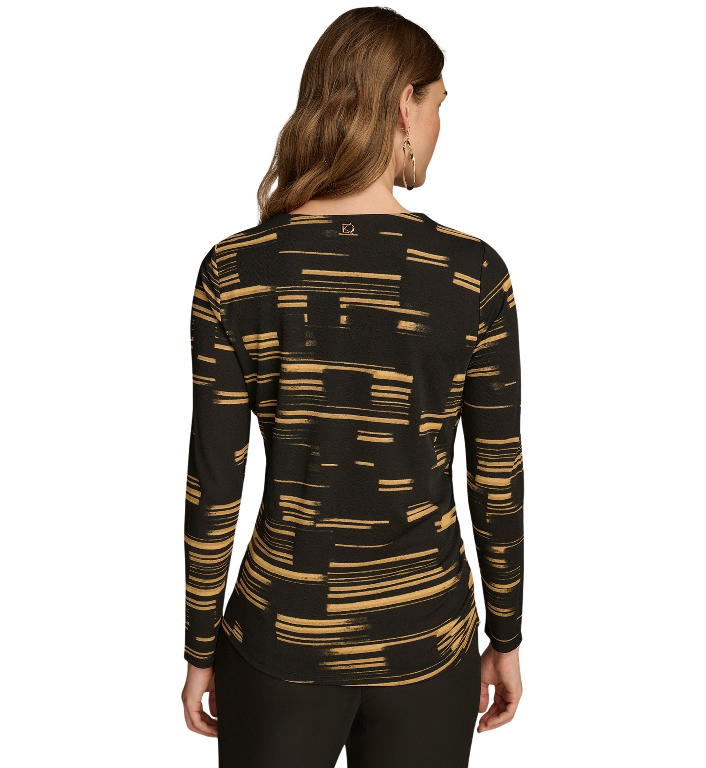 Womens Long Sleeve Cowl Neck Printed Knit Top