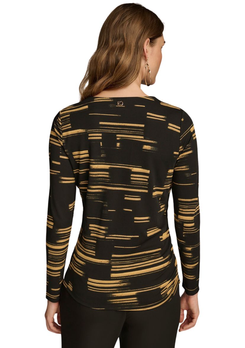 Womens Long Sleeve Cowl Neck Printed Knit Top