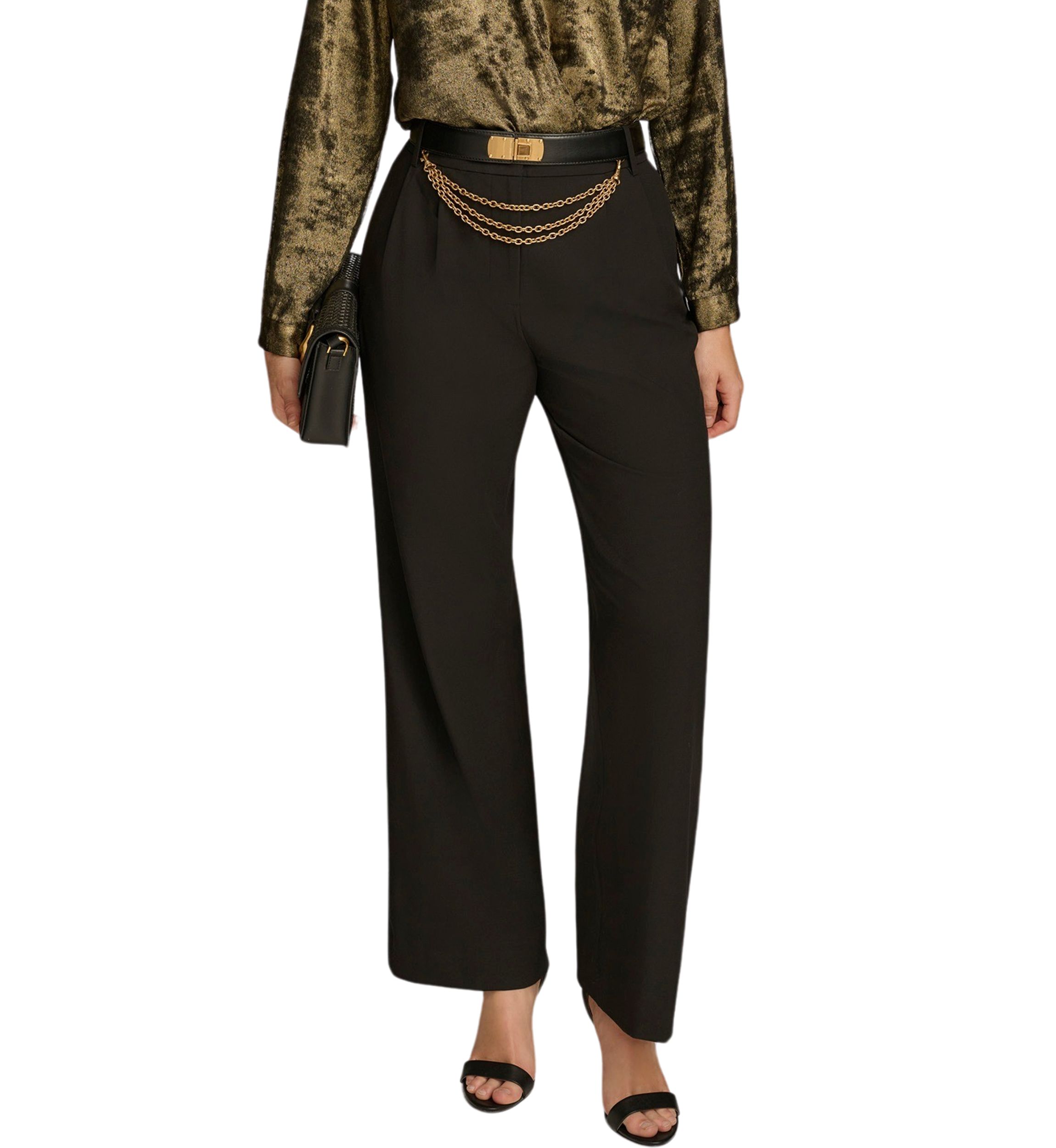 slim fit dress slacks ROBERTO CAVALLI Size 2 Black Tweed Gold Button Dress Pants – Sui Generis  Designer Consignment main image 1