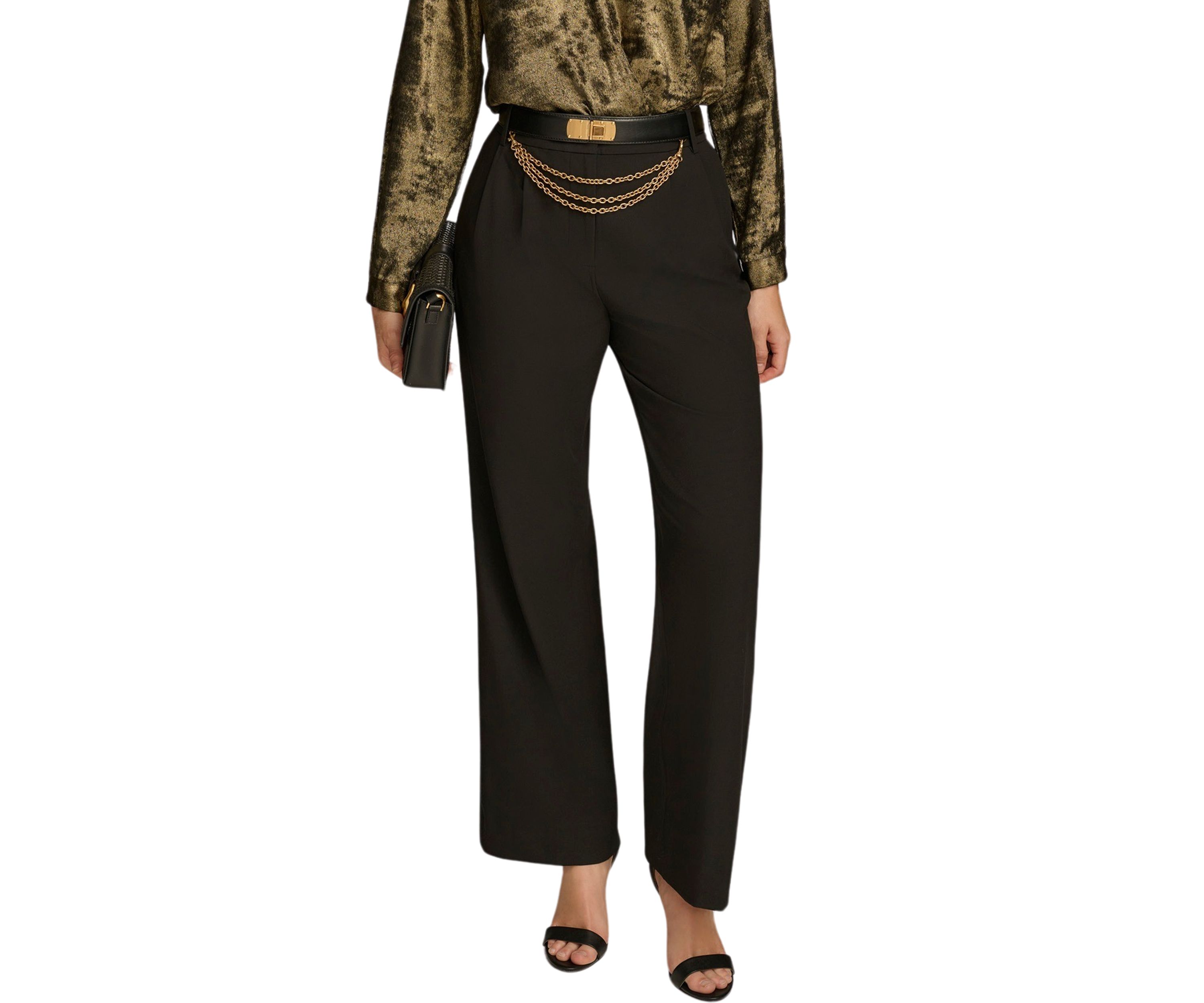 Womens Chain Belt Wide Leg Pants