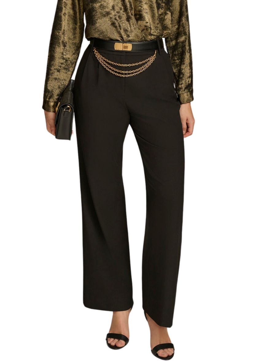 Womens Chain Belt Wide Leg Pants