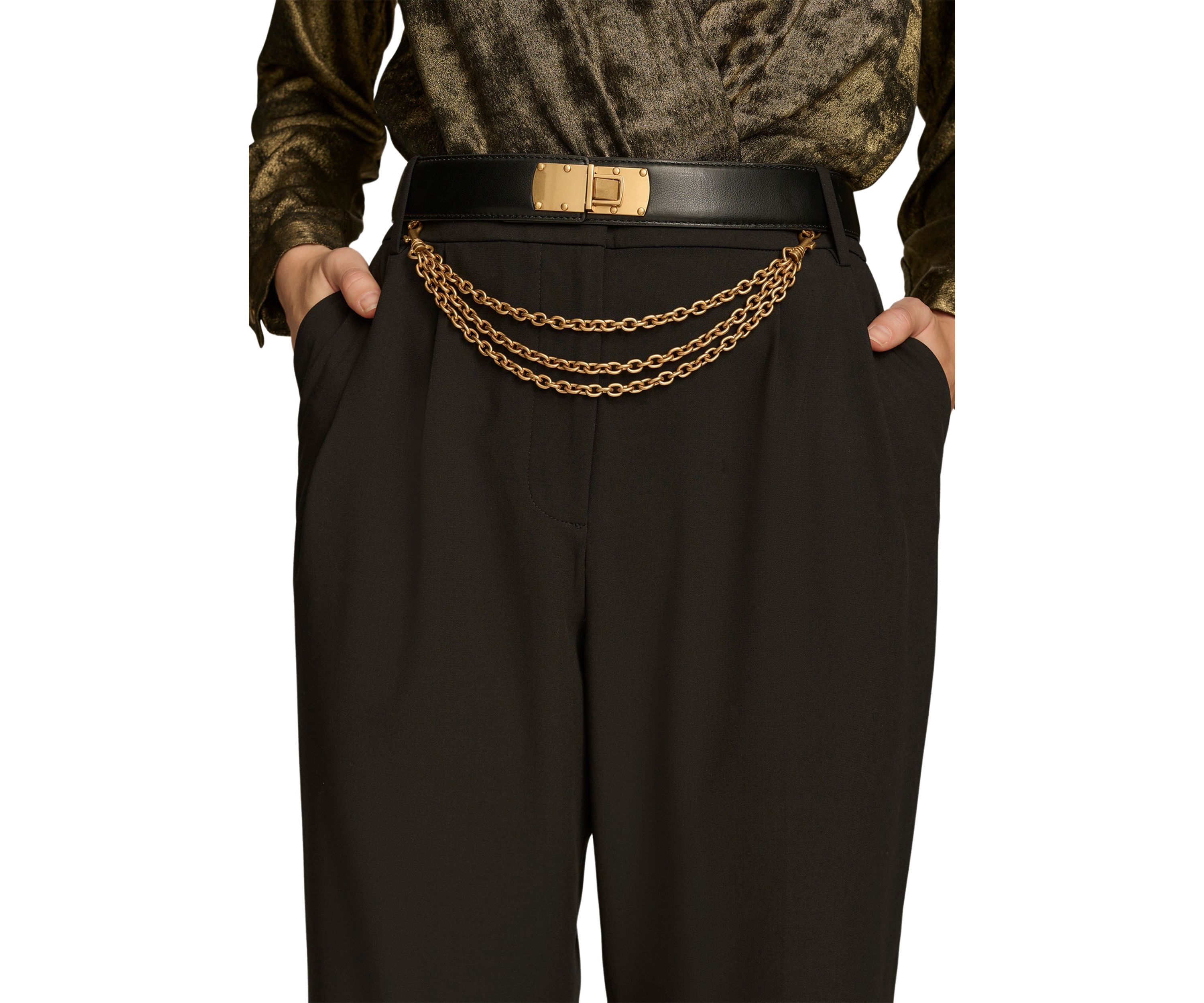 Womens Chain Belt Wide Leg Pants