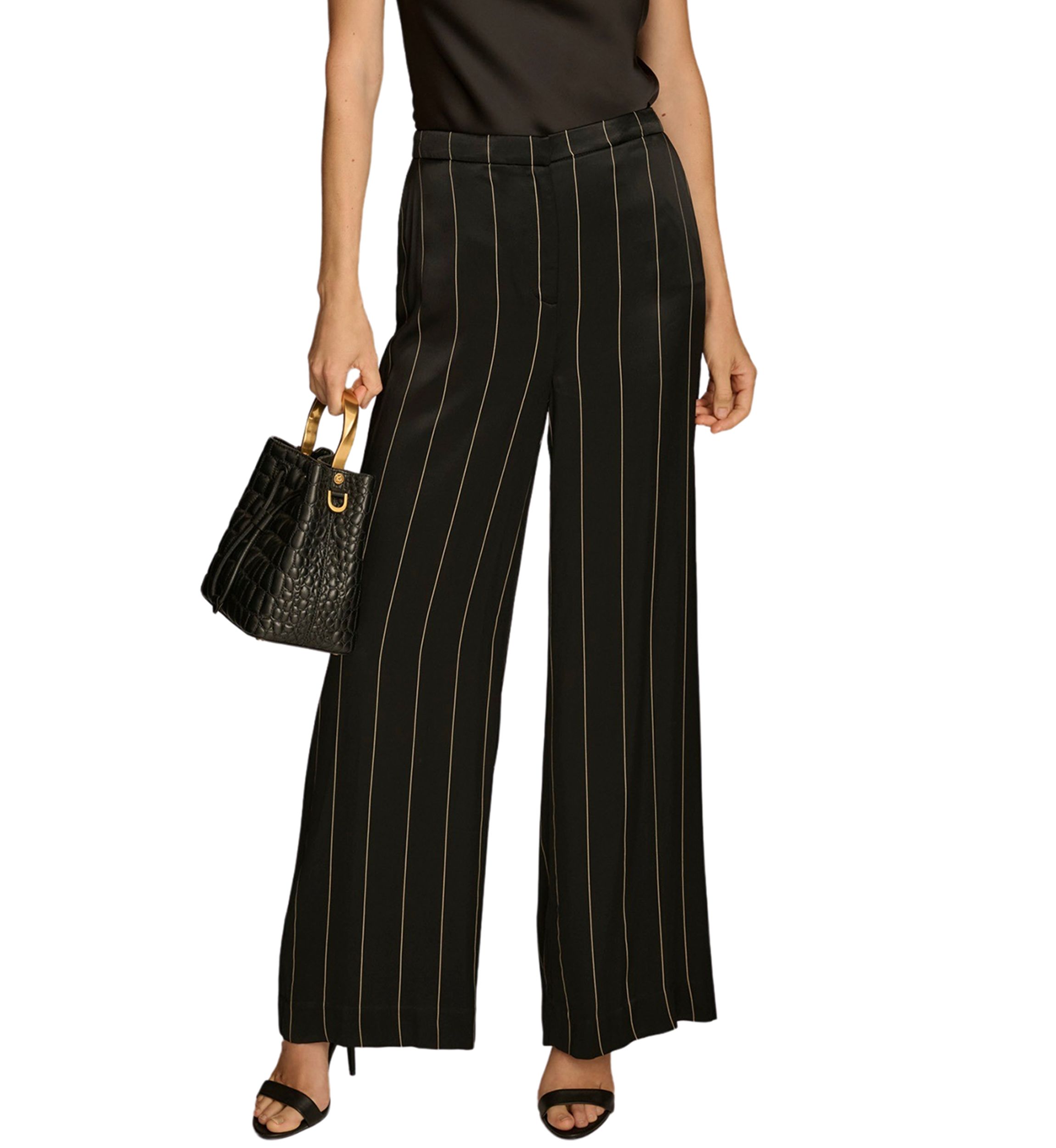 Womens Pinstripe Wide Leg Pants