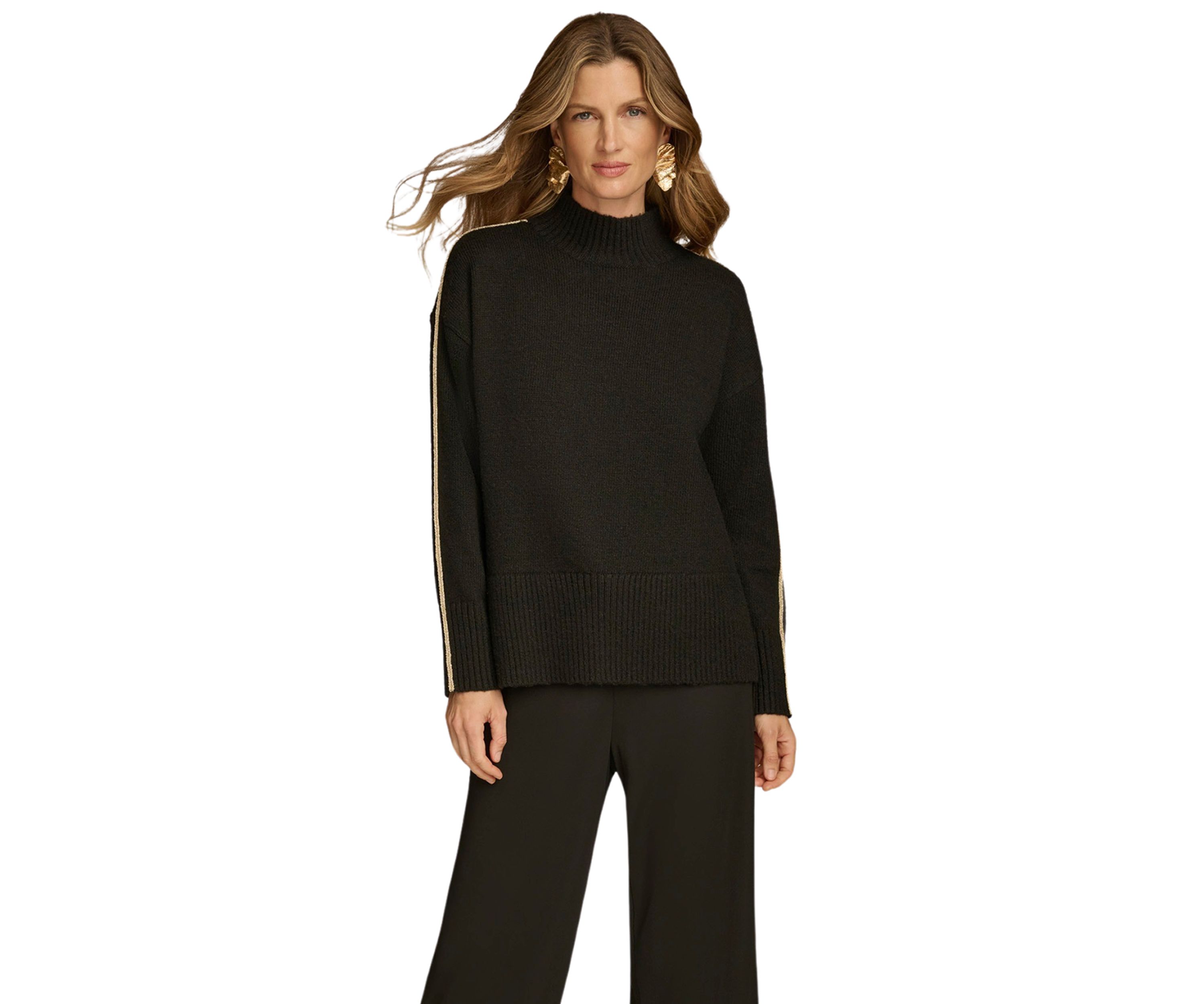Womens Gold Stripe Mock Neck Sweater