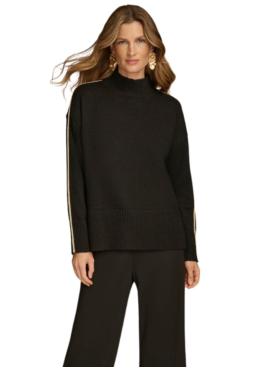 Womens Gold Stripe Mock Neck Sweater