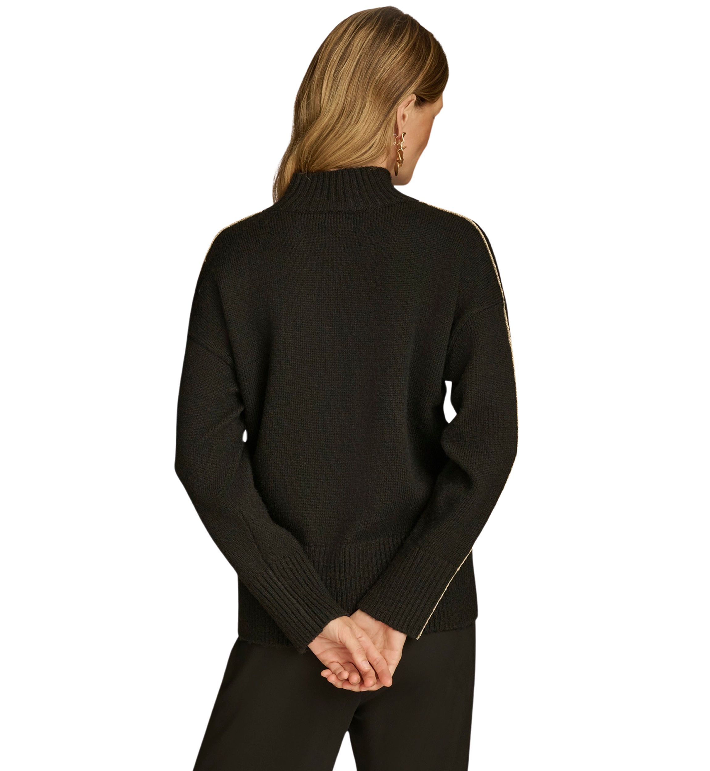 Womens Gold Stripe Mock Neck Sweater