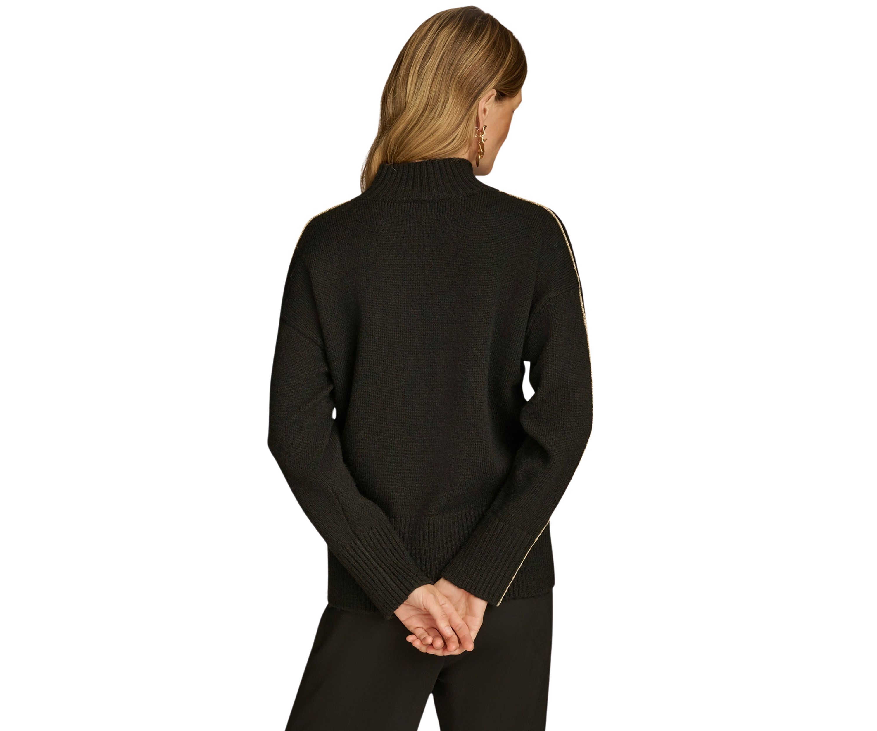 Womens Gold Stripe Mock Neck Sweater