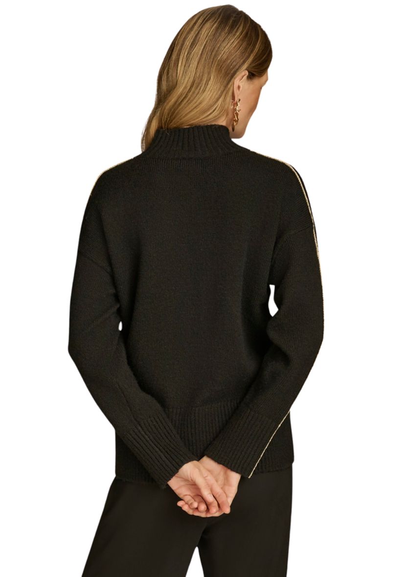 Womens Gold Stripe Mock Neck Sweater