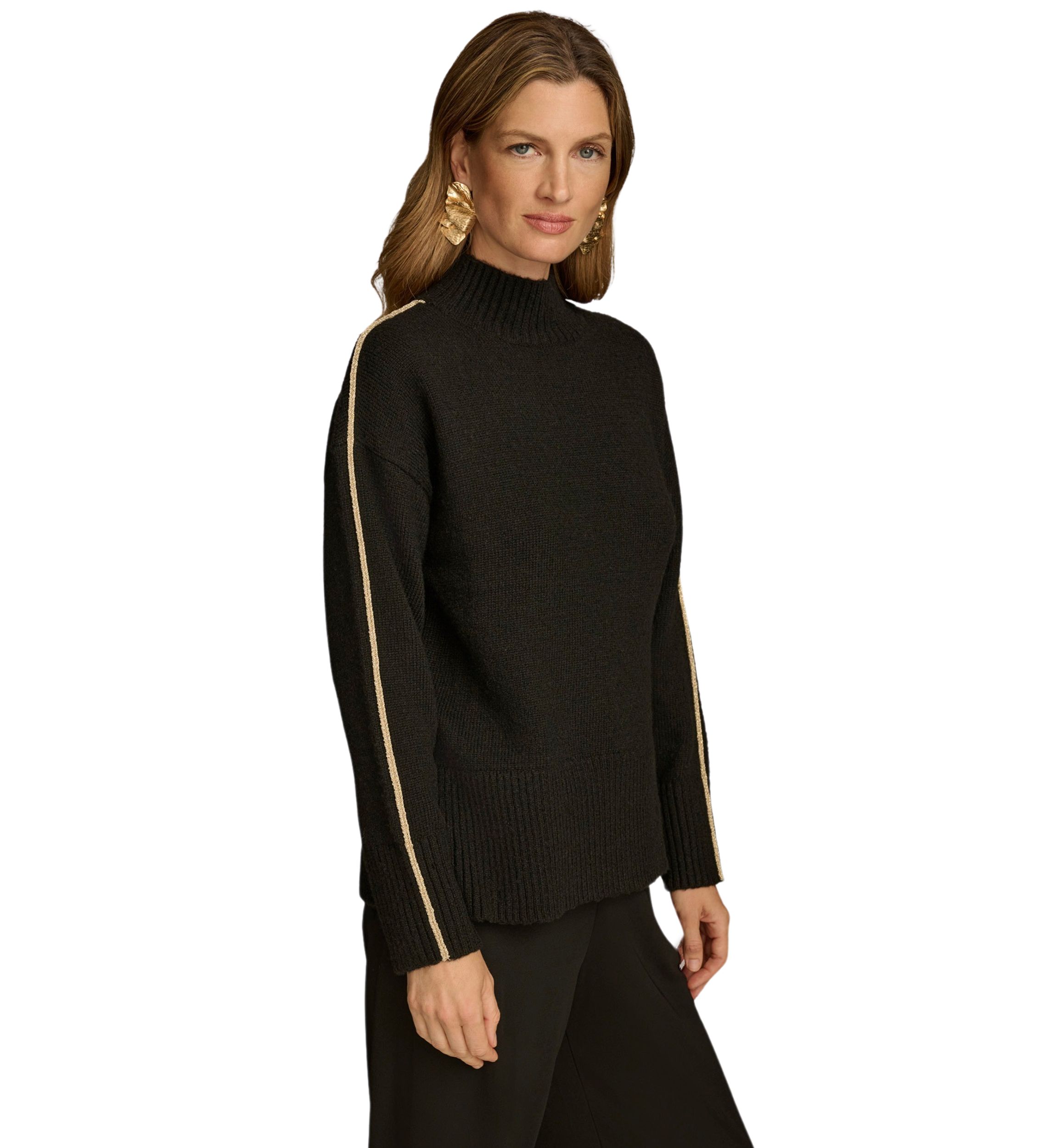 Womens Gold Stripe Mock Neck Sweater