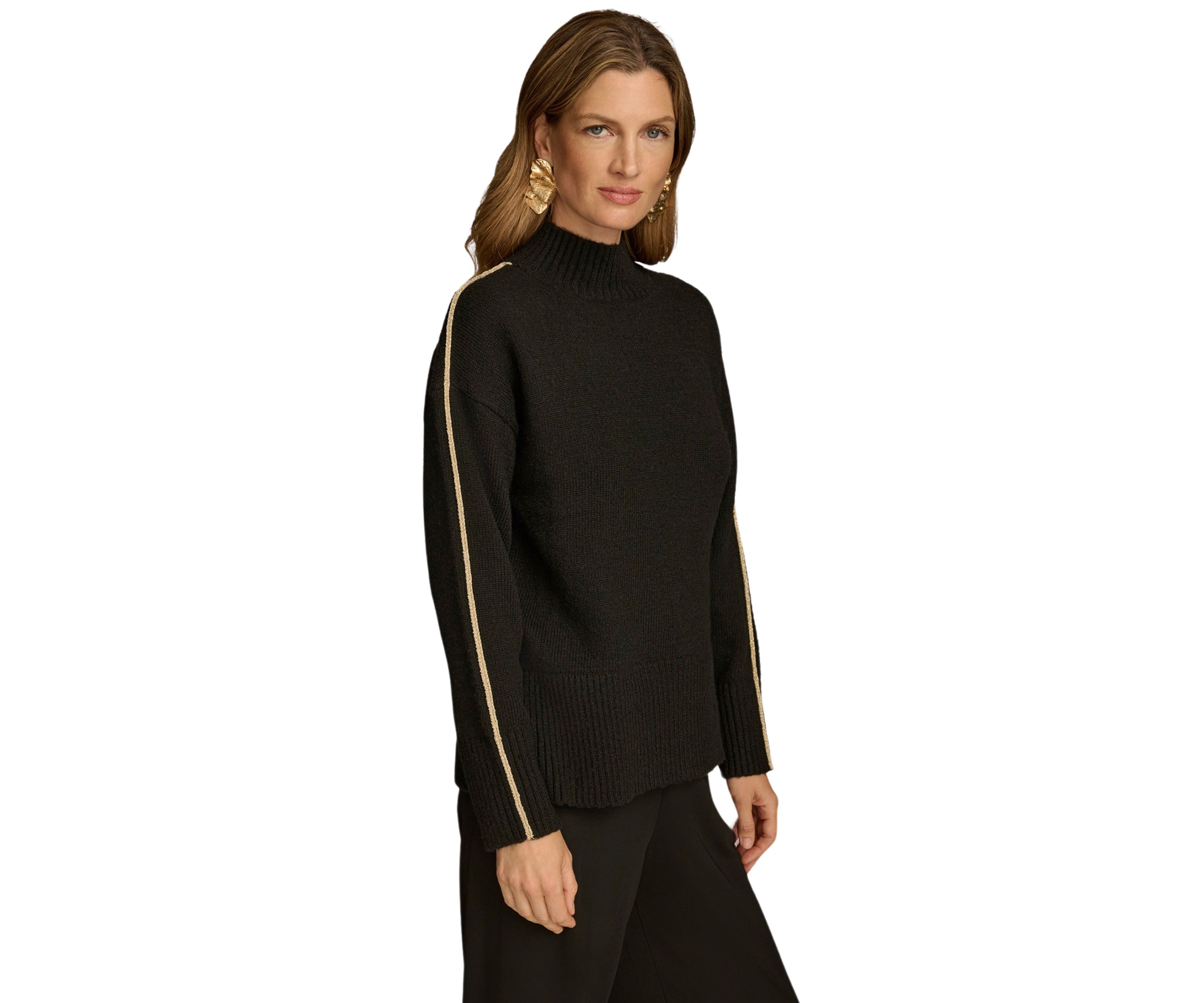 Womens Gold Stripe Mock Neck Sweater
