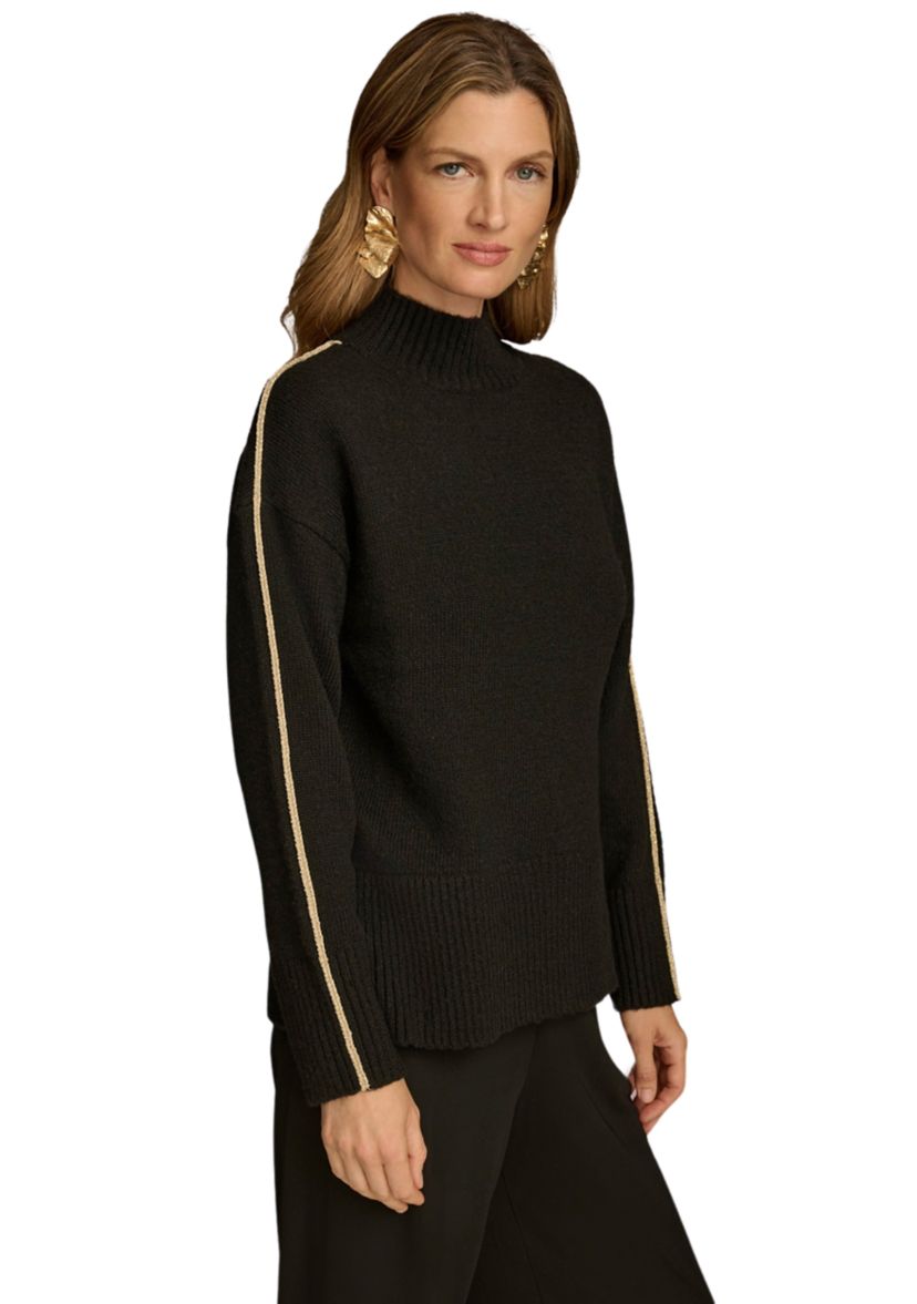 Womens Gold Stripe Mock Neck Sweater