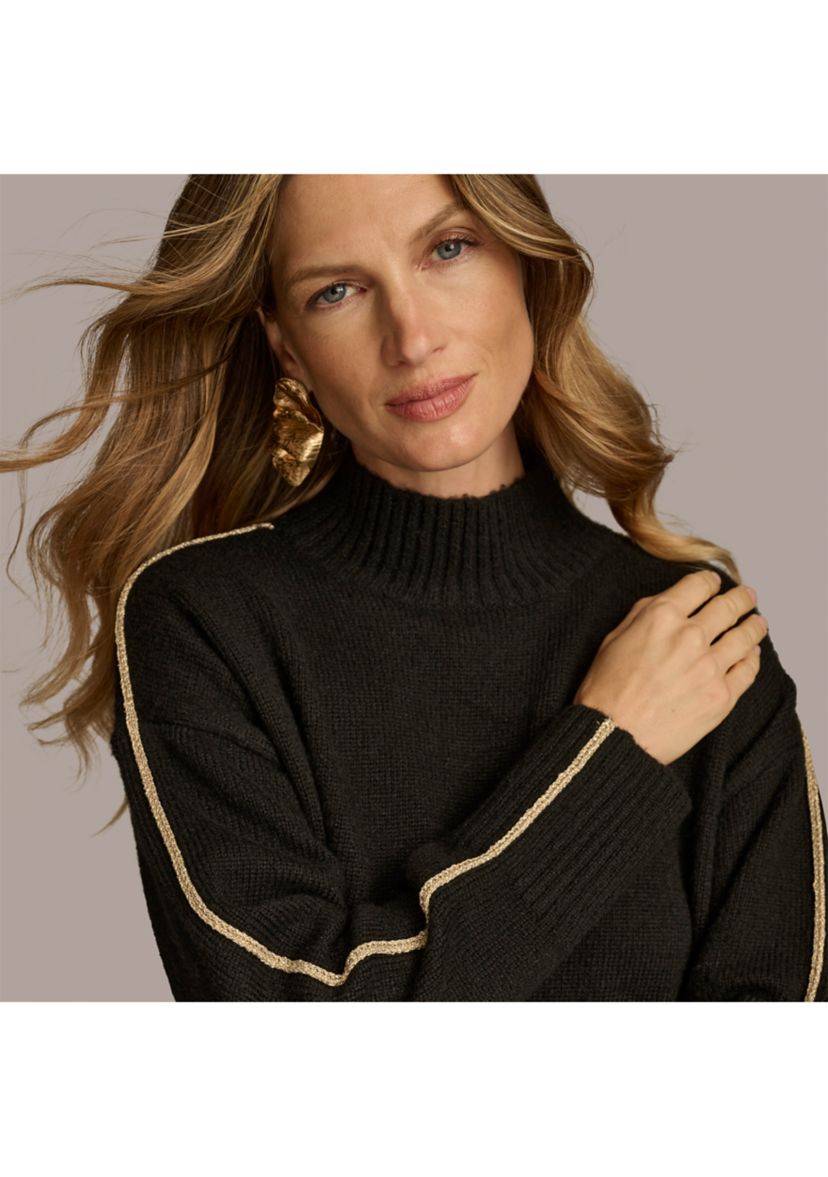 Womens Gold Stripe Mock Neck Sweater