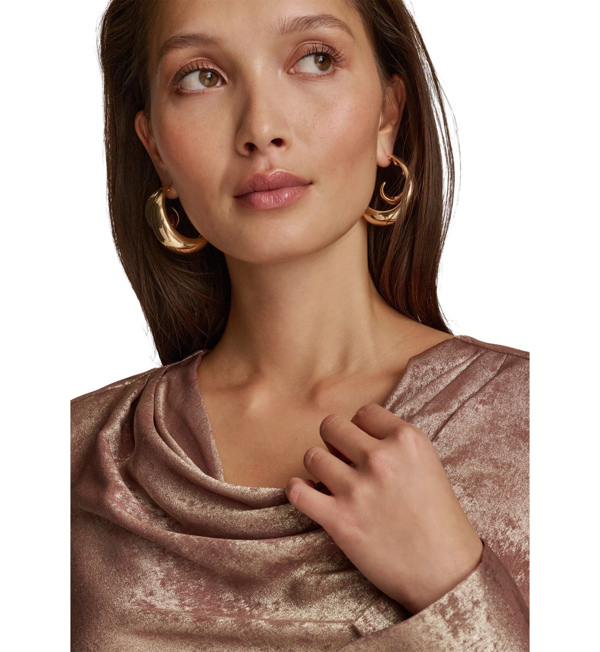 Womens Long Sleeve Cowl Neck Metallic Blouse