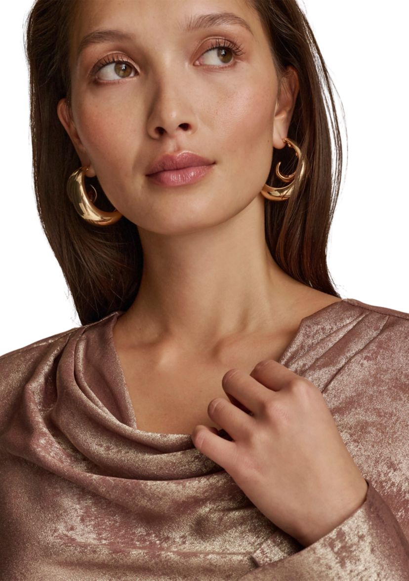 Womens Long Sleeve Cowl Neck Metallic Blouse